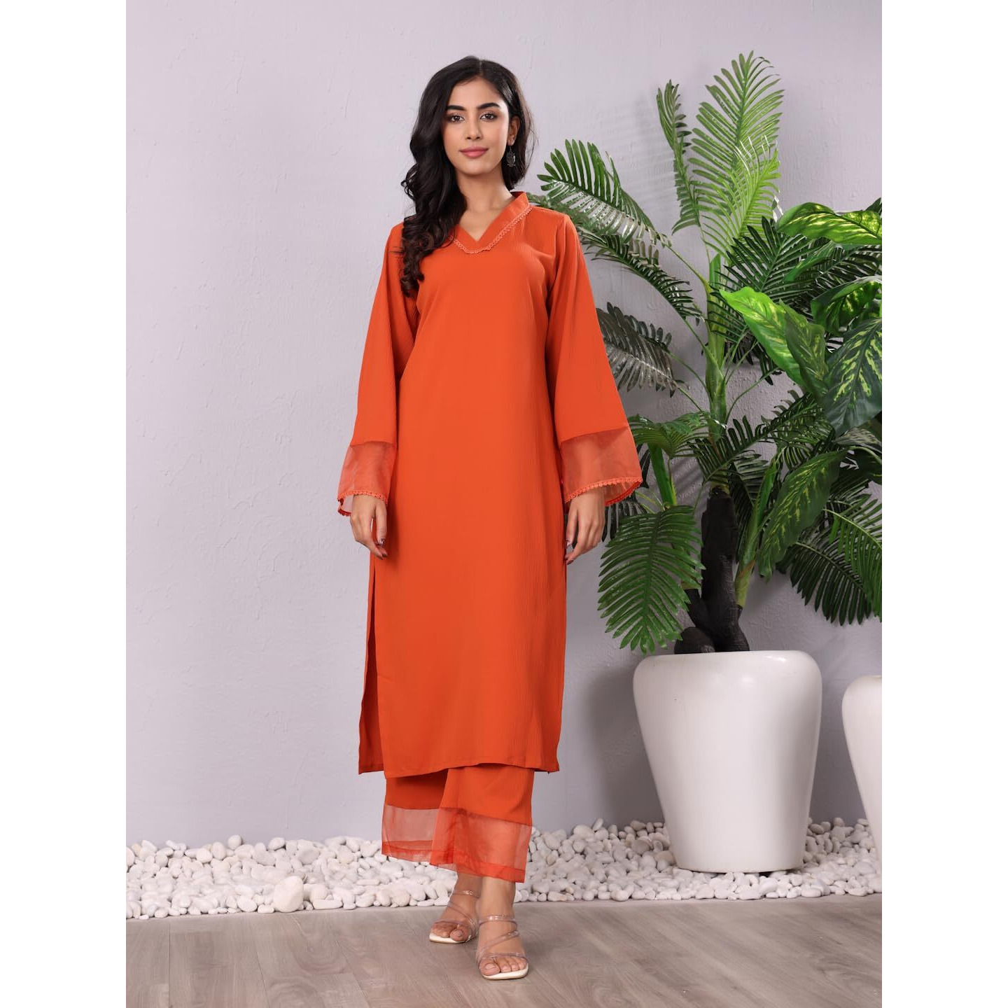 Varanga Women's Rust Straight Kurta with Tonal Bottom  Elegant Camel Brown Kurta with Relaxed Fit, Comfortable Bottom