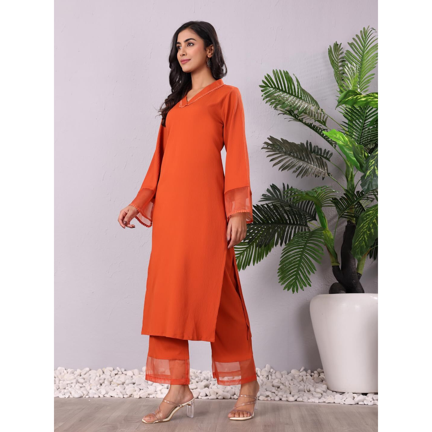 Varanga Women's Rust Straight Kurta with Tonal Bottom  Elegant Camel Brown Kurta with Relaxed Fit, Comfortable Bottom