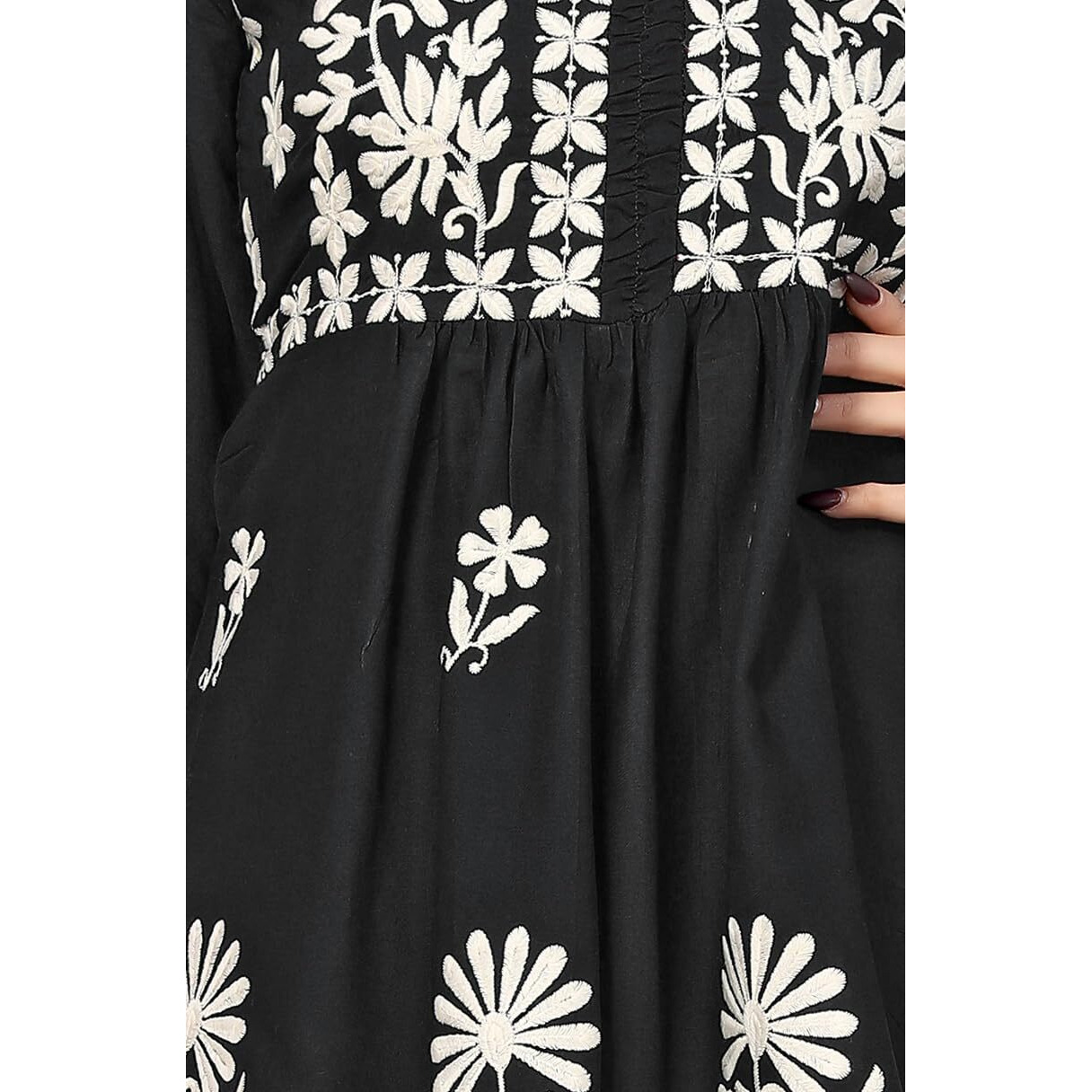 Bee M Pee Designer Short Kurti Tops for Jeans for Women I Chikankari Rayon Cotton Long Kurta Kurti for Women I Stylish wear Kurti top for Girls Black
