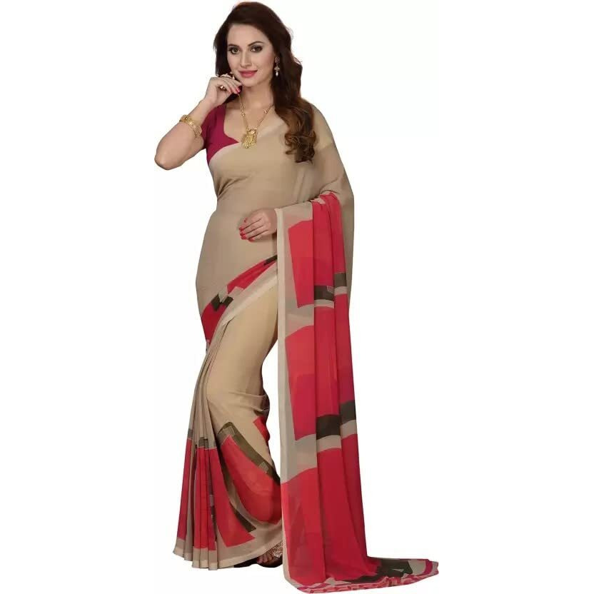 Yashika Women's Jacquard Georgette Standard Length Saree (Chocolate Patta_02