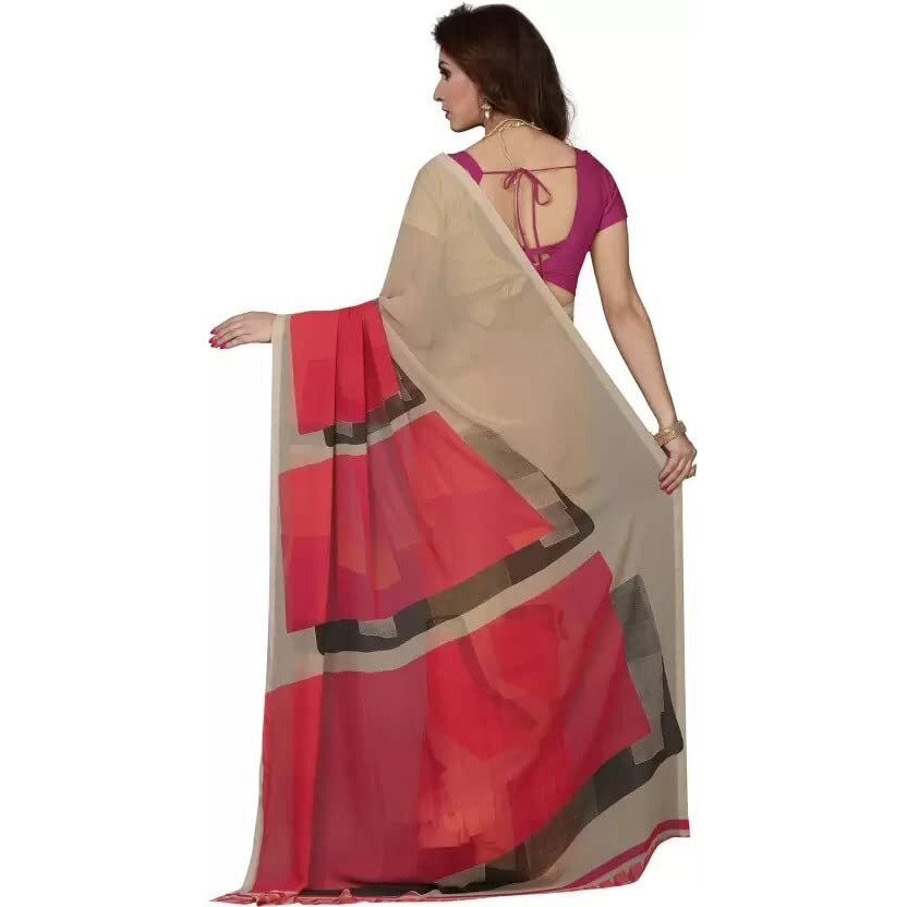 Yashika Women's Jacquard Georgette Standard Length Saree (Chocolate Patta_02