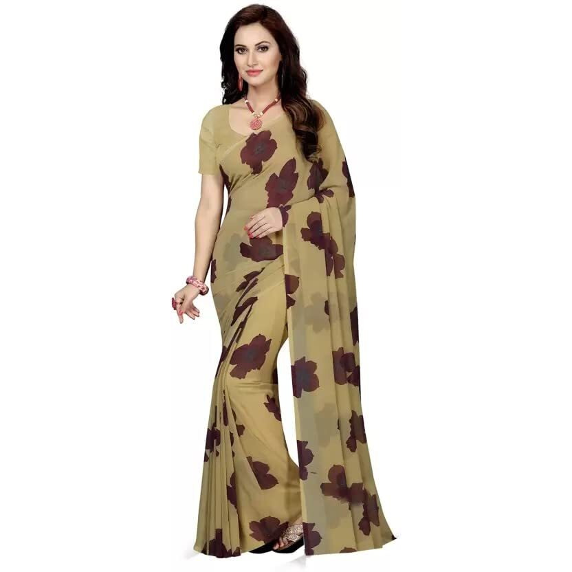 Yashika Women's Jacquard Georgette Standard Length Saree (Chiku Flower_01