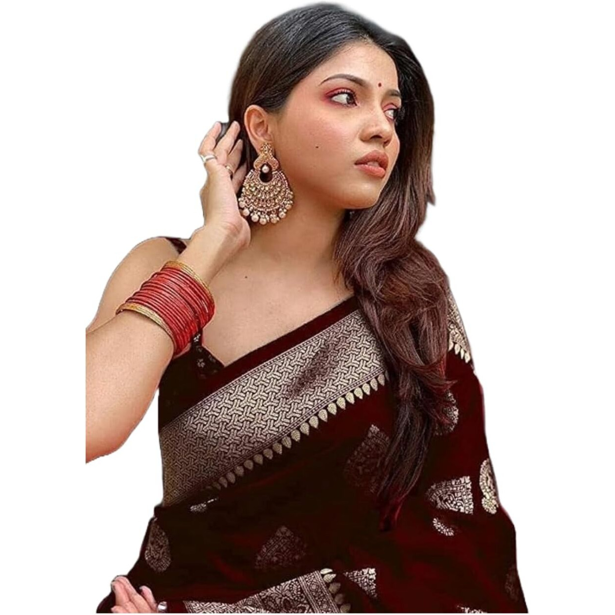 Yashika Women's Banarasi Kanjivaram Saree with Blouse Material (Maroon)