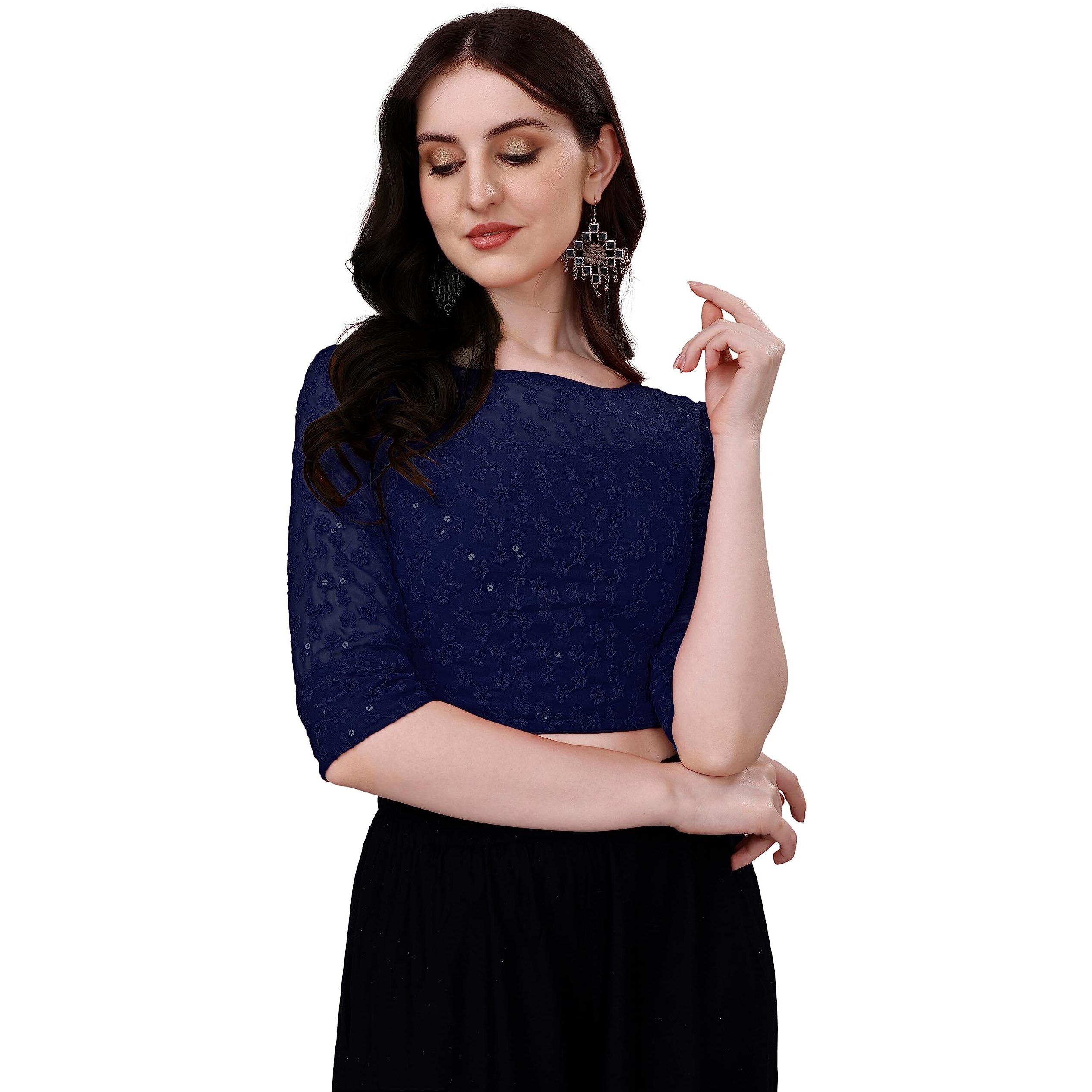 Pujia Mills Blouse for Women Blouse Readymade Stylish Design Blouses for Women Readymade Blouse for Women Stylish Fancy Blouse Stitched Blouse for Women Saree Blouse Navy Blue Blouse Readymade