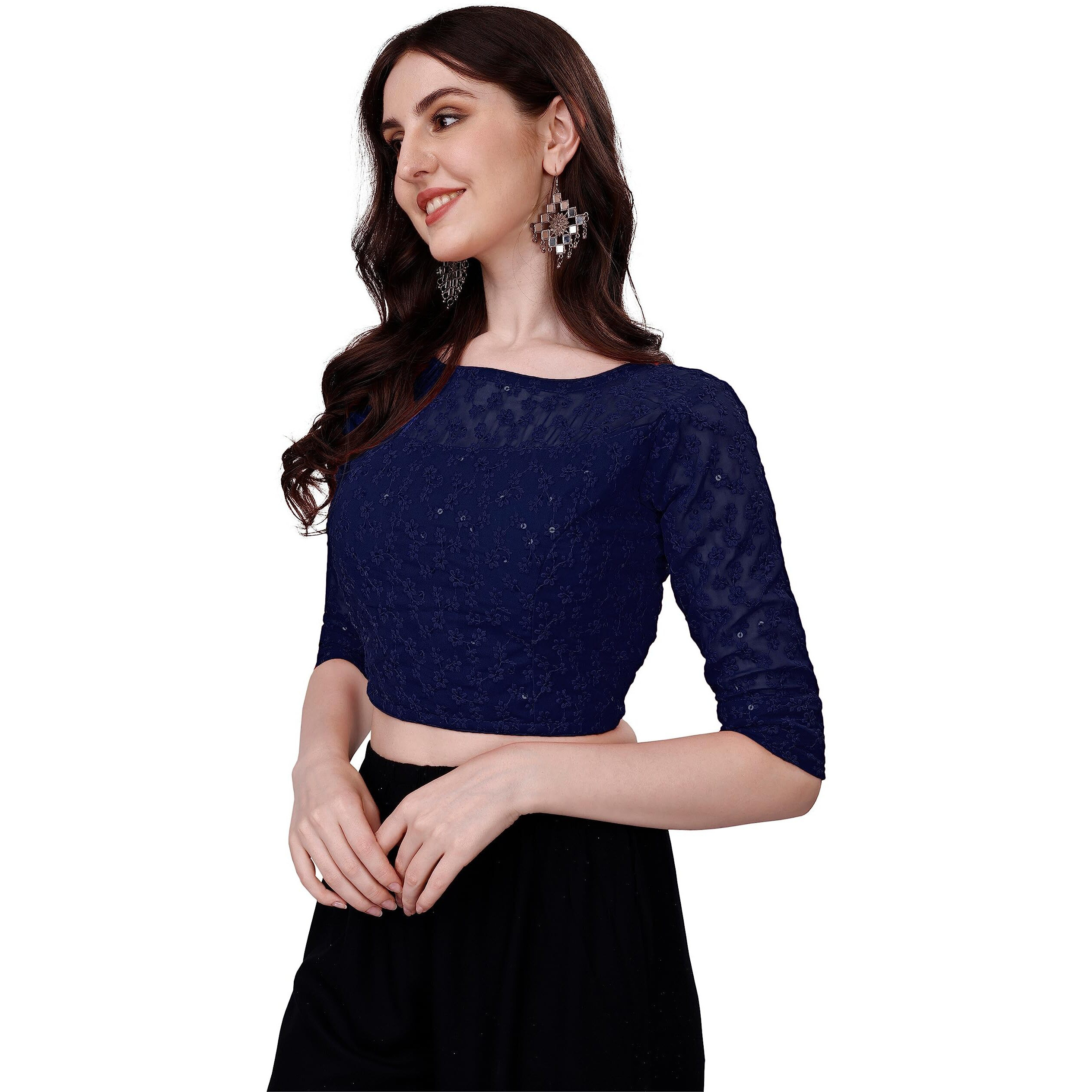Pujia Mills Blouse for Women Blouse Readymade Stylish Design Blouses for Women Readymade Blouse for Women Stylish Fancy Blouse Stitched Blouse for Women Saree Blouse Navy Blue Blouse Readymade