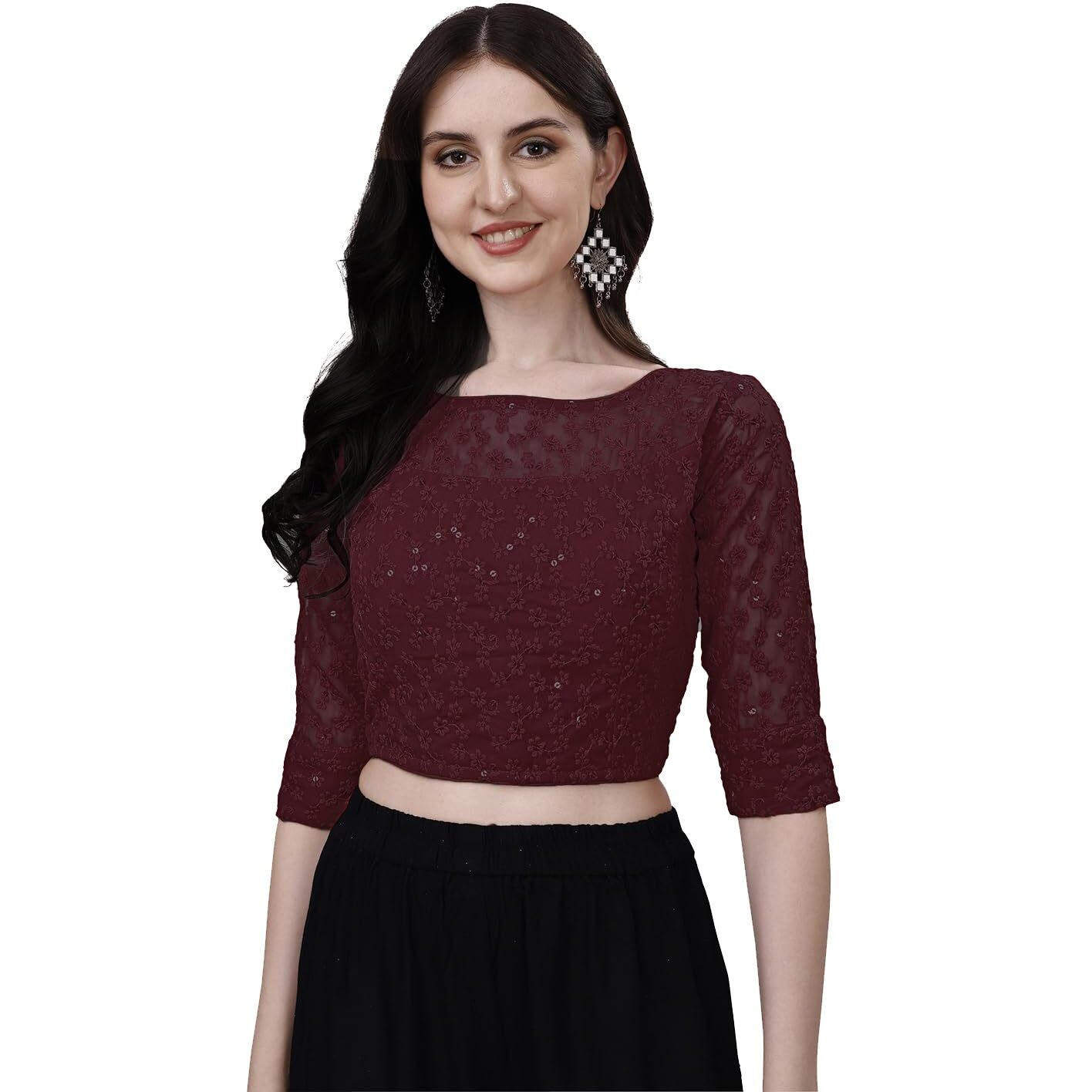Pujia Mills Blouse for Women Blouse Readymade Stylish Design Blouses for Women Readymade Blouse for Women Stylish Fancy Blouse Stitched Blouse for Women Saree Blouse Maroon Blouse Readymade