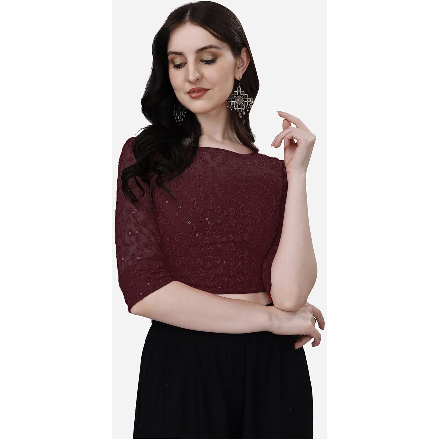 Pujia Mills Blouse for Women Blouse Readymade Stylish Design Blouses for Women Readymade Blouse for Women Stylish Fancy Blouse Stitched Blouse for Women Saree Blouse Maroon Blouse Readymade