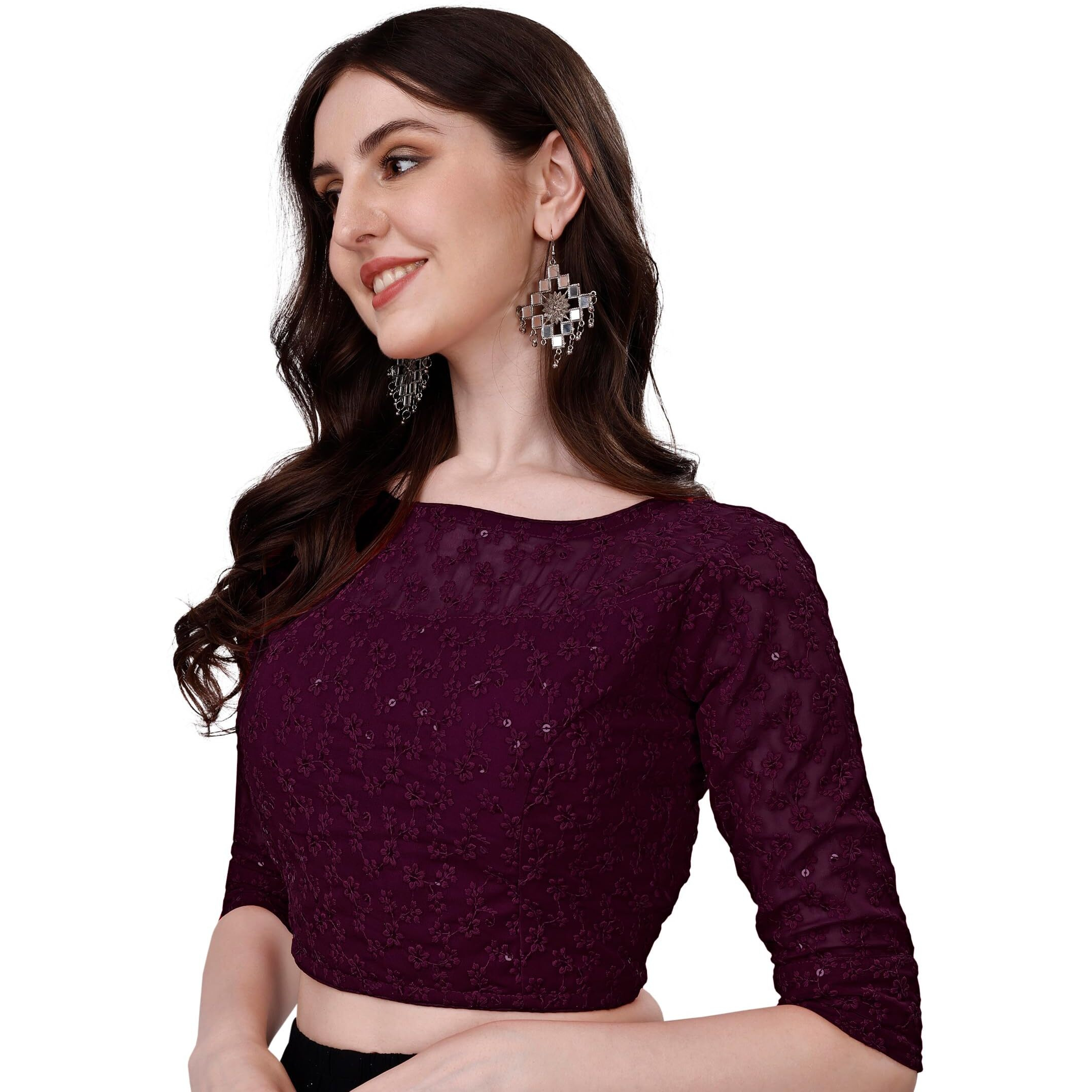 Pujia Mills Blouse for Women Blouse Readymade Stylish Design Blouses for Women Readymade Blouse for Women Stylish Fancy Blouse Stitched Blouse for Women Saree Blouse Wine Colour Blouse Readymade