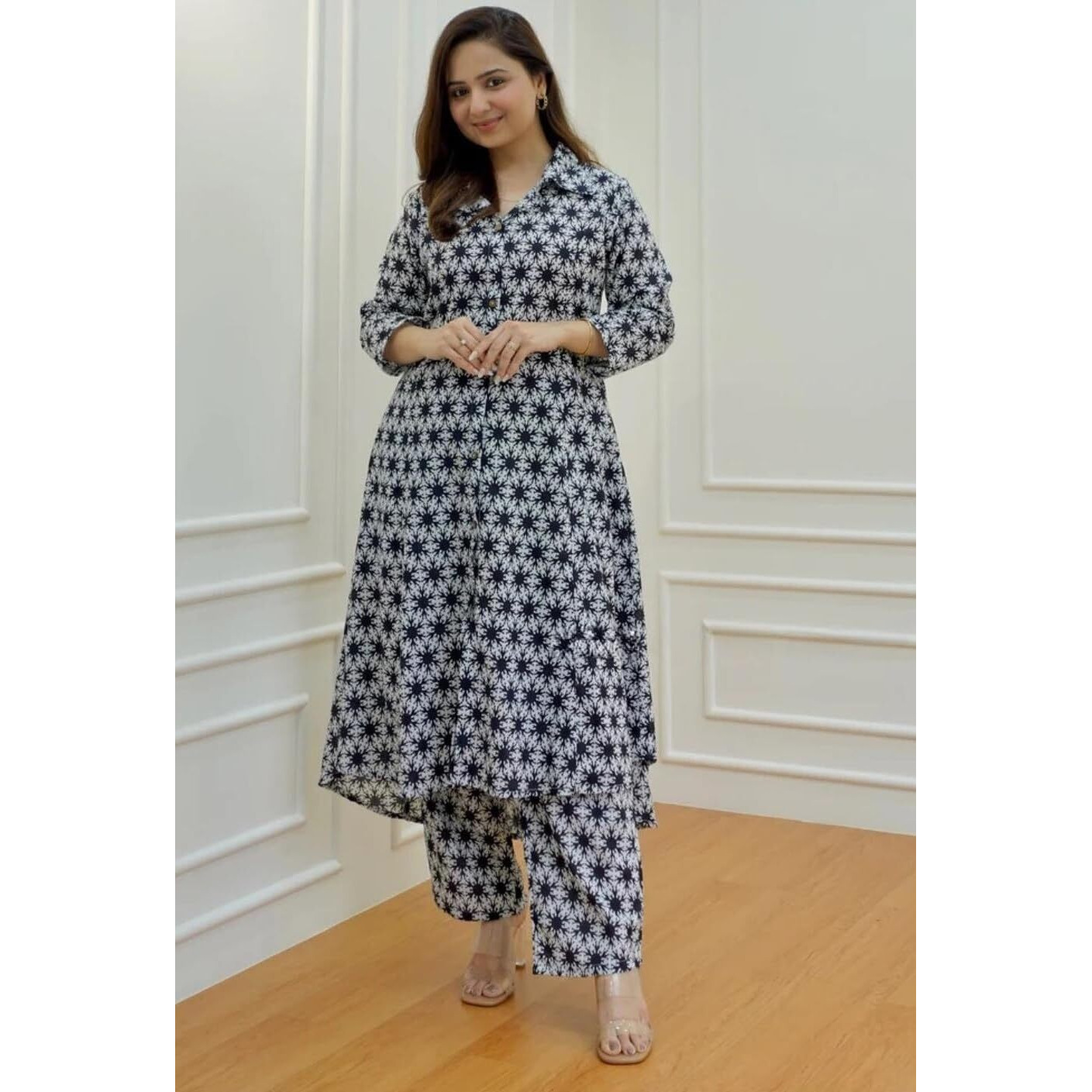 Leriya Fashion Ethnic Co Ord Set for Women | Kurta Set for Women | 2 Piece Kurta Set | Kurta with Pant for Women (Medium, Black)