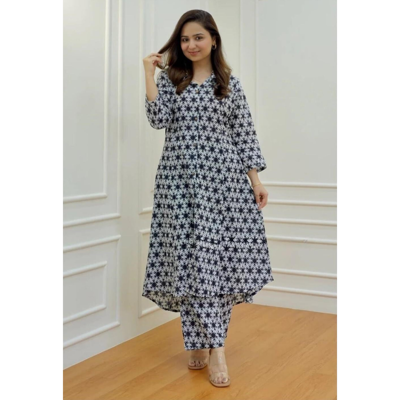 Leriya Fashion Ethnic Co Ord Set for Women | Kurta Set for Women | 2 Piece Kurta Set | Kurta with Pant for Women (Medium, Black)