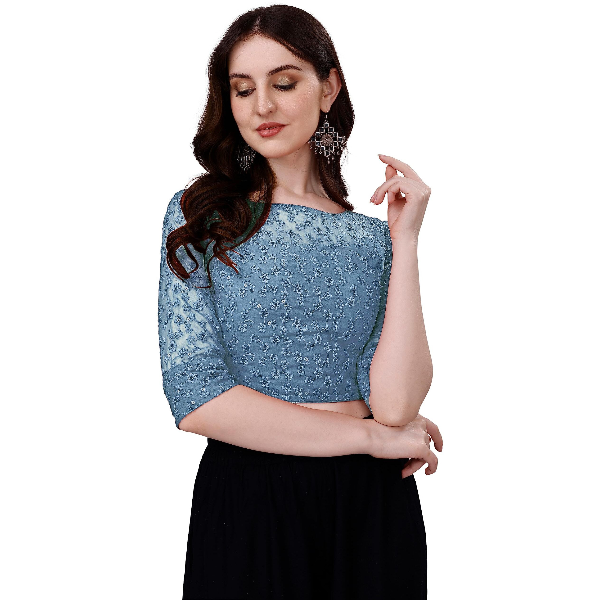 Pujia Mills Blouse for Women Blouse Readymade Stylish Design Blouses for Women Readymade Blouse for Women Stylish Fancy Blouse Stitched Blouse for Women Saree Blouse Grey Blouse Readymade