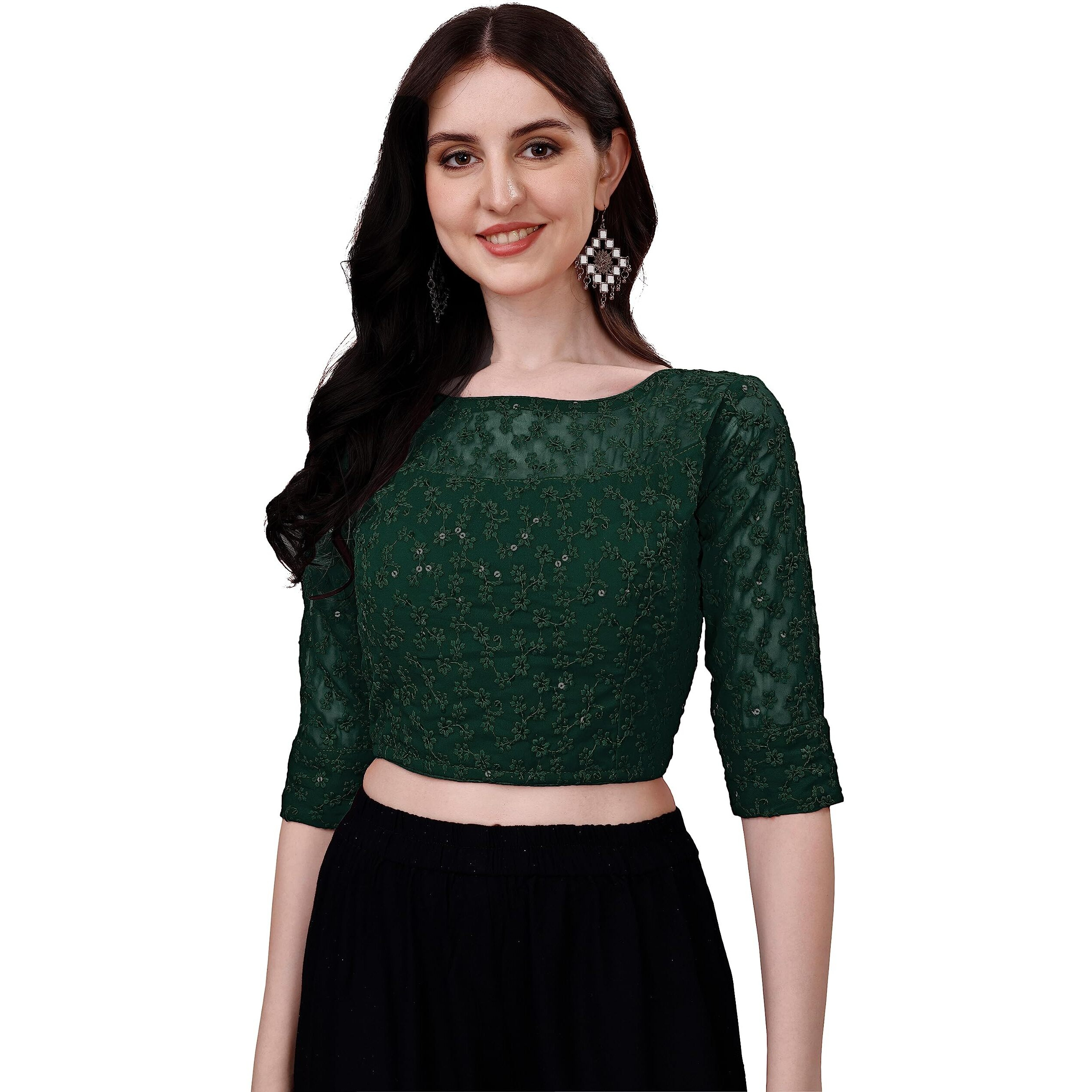 Pujia Mills Blouse for Women Blouse Readymade Stylish Design Blouses for Women Readymade Blouse for Women Stylish Fancy Blouse Stitched Blouse for Women Saree Blouse Green Blouse Readymade