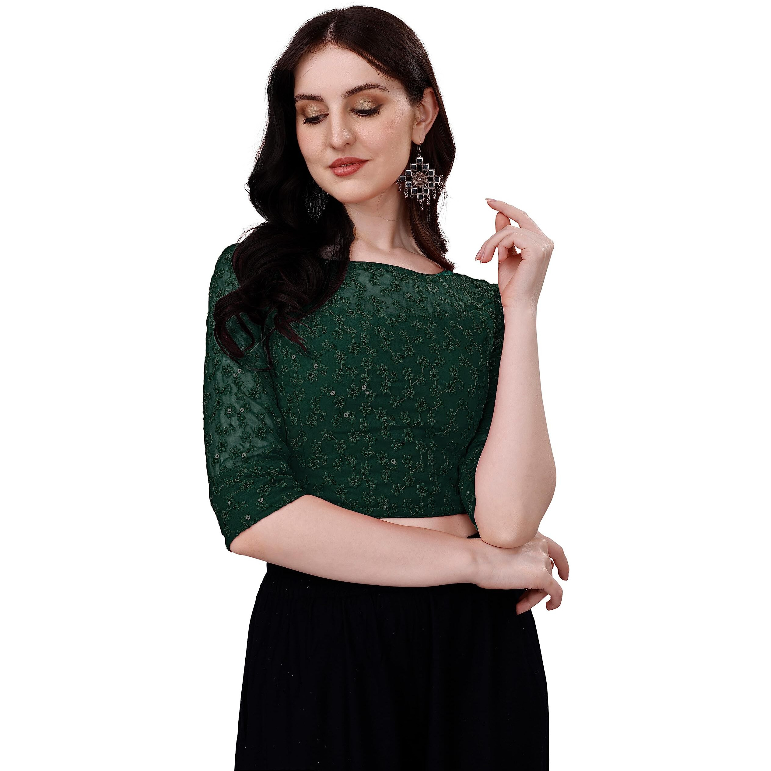 Pujia Mills Blouse for Women Blouse Readymade Stylish Design Blouses for Women Readymade Blouse for Women Stylish Fancy Blouse Stitched Blouse for Women Saree Blouse Green Blouse Readymade