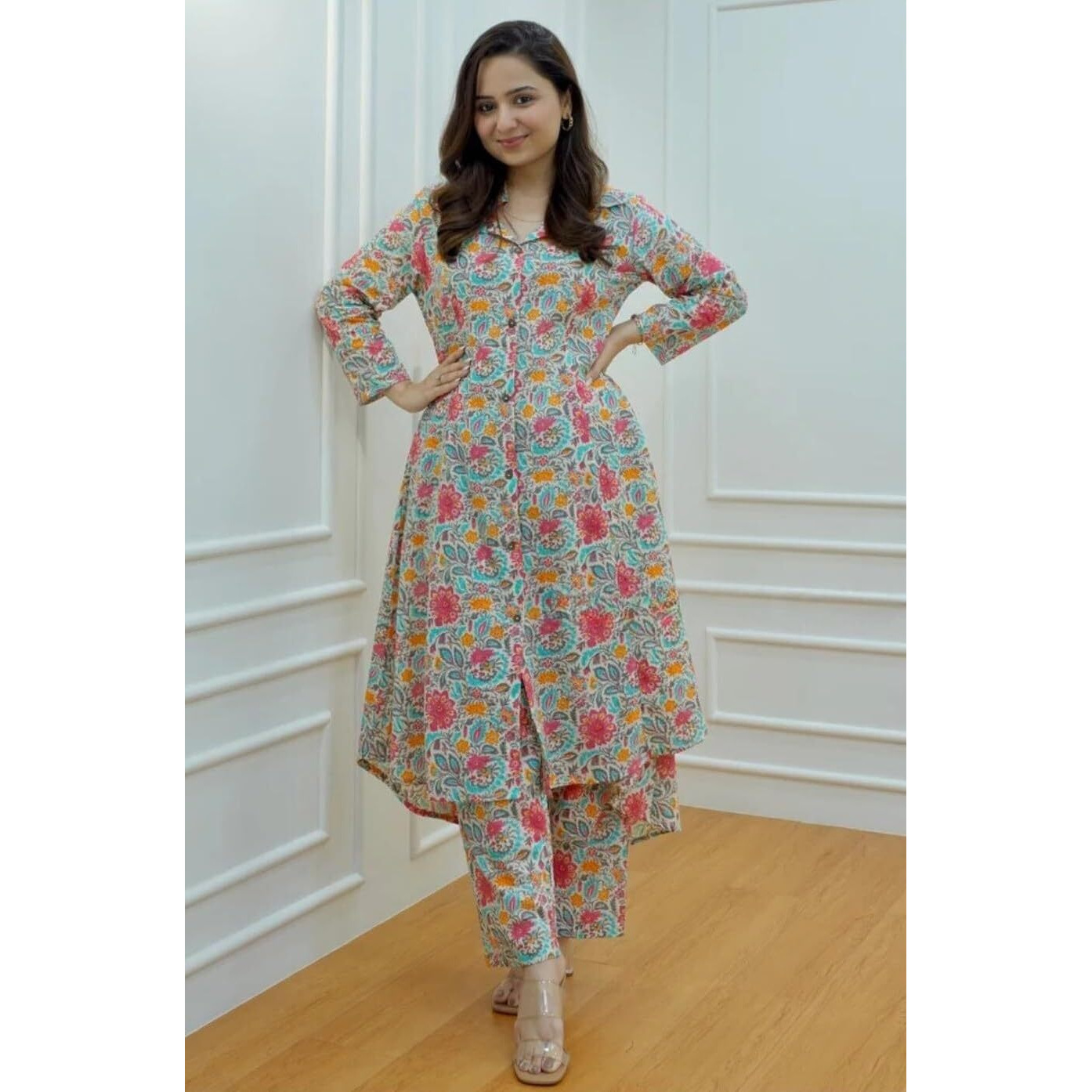 Leriya Fashion Ethnic Co Ord Set for Women Kurta Set for Women | 2 Piece Kurta Set | Kurta with Pant for Women (XXX-Large, Multicolor) LF-W1837&TR894