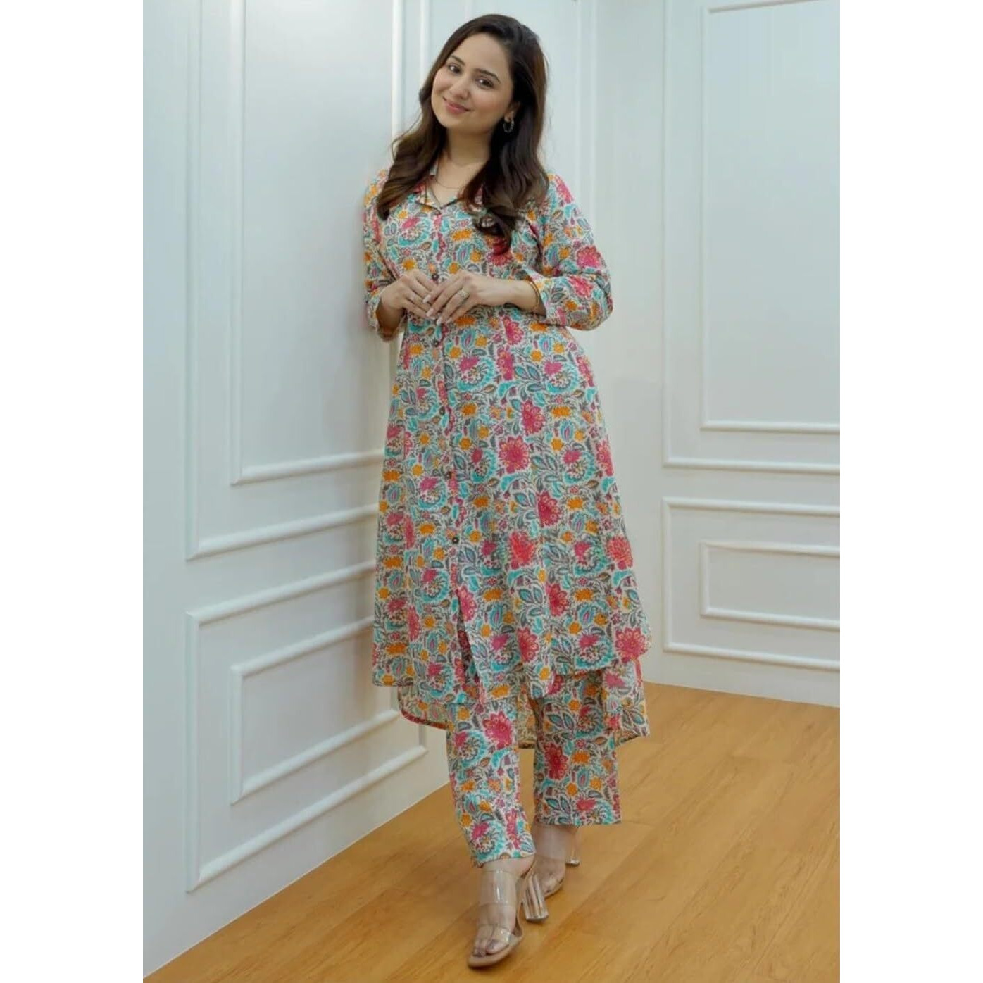 Leriya Fashion Ethnic Co Ord Set for Women Kurta Set for Women | 2 Piece Kurta Set | Kurta with Pant for Women (XXX-Large, Multicolor) LF-W1837&TR894