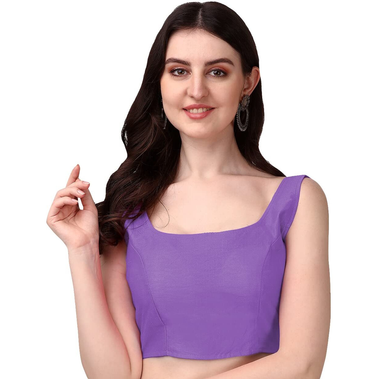 Pujia Mills Women's Deep Neck Silk Sleeveless Readymade Blouse (Sando Lavender, 32)