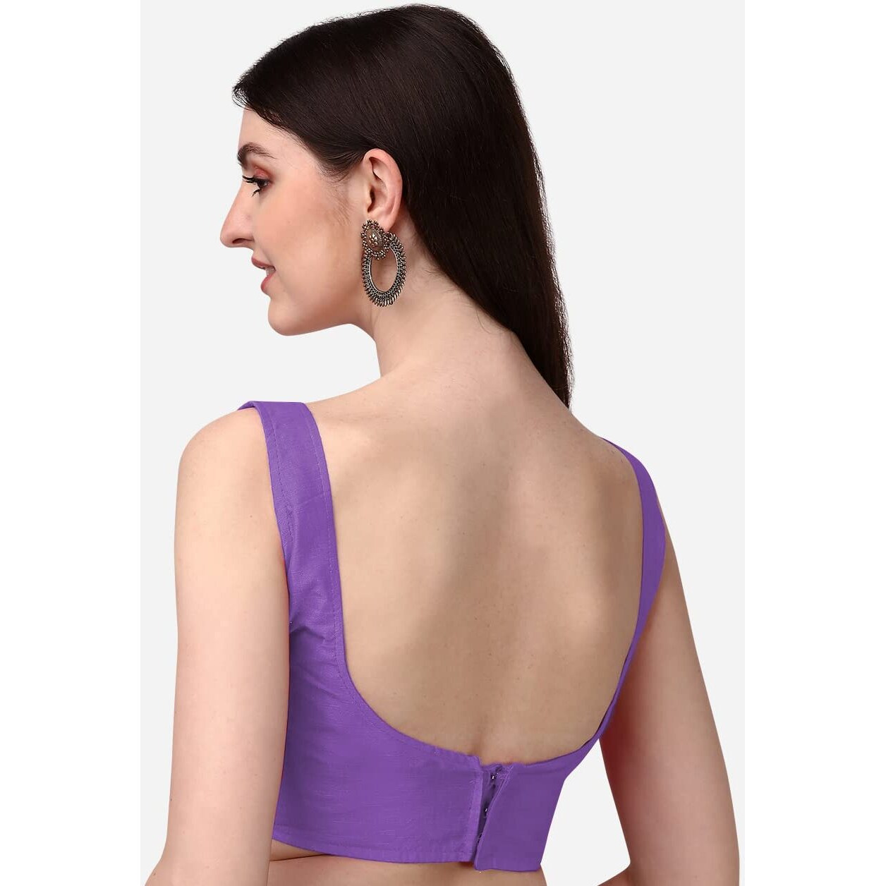 Pujia Mills Women's Deep Neck Silk Sleeveless Readymade Blouse (Sando Lavender, 32)