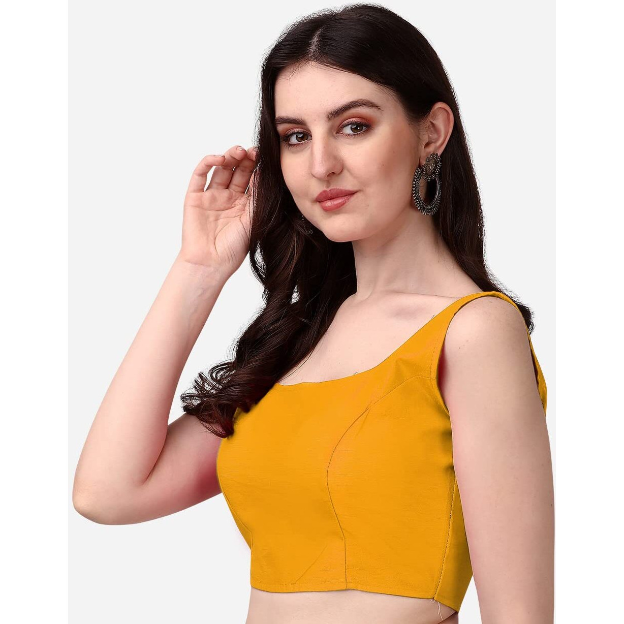 Pujia Mills Women's Silk Sleeveless Readymade Blouse (Sando_Yellow_40 Alterable)