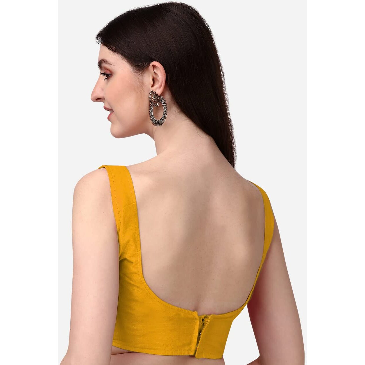 Pujia Mills Women's Silk Sleeveless Readymade Blouse (Sando_Yellow_40 Alterable)