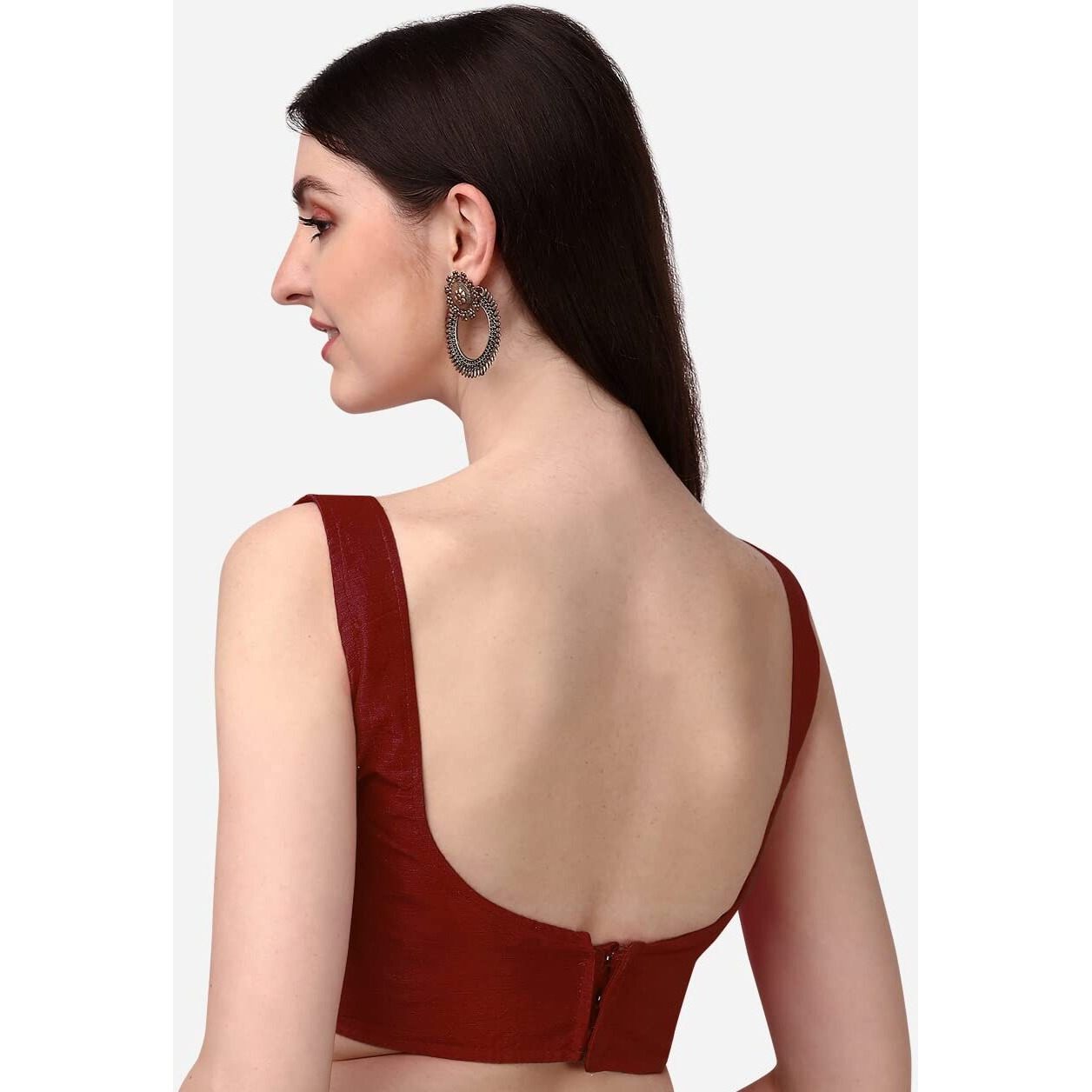 Pujia Mills Women's Silk Sleeveless Readymade Blouse (Sando_Maroon_40 Alterable)