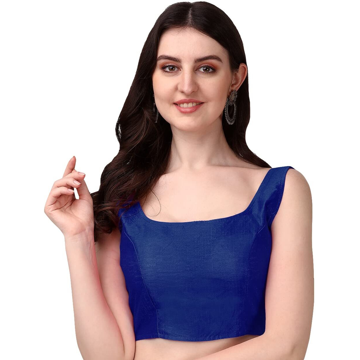 Pujia Mills Women's Silk Sleeveless Readymade Blouse (Sando_Navy Blue_40 Alterable)