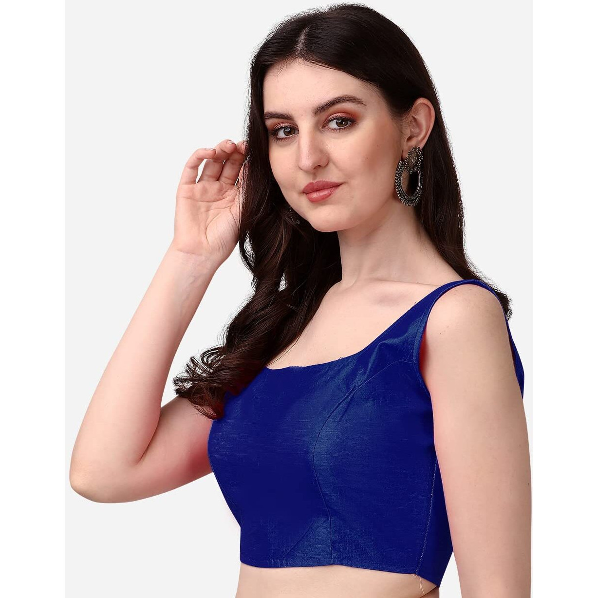Pujia Mills Women's Silk Sleeveless Readymade Blouse (Sando_Navy Blue_40 Alterable)