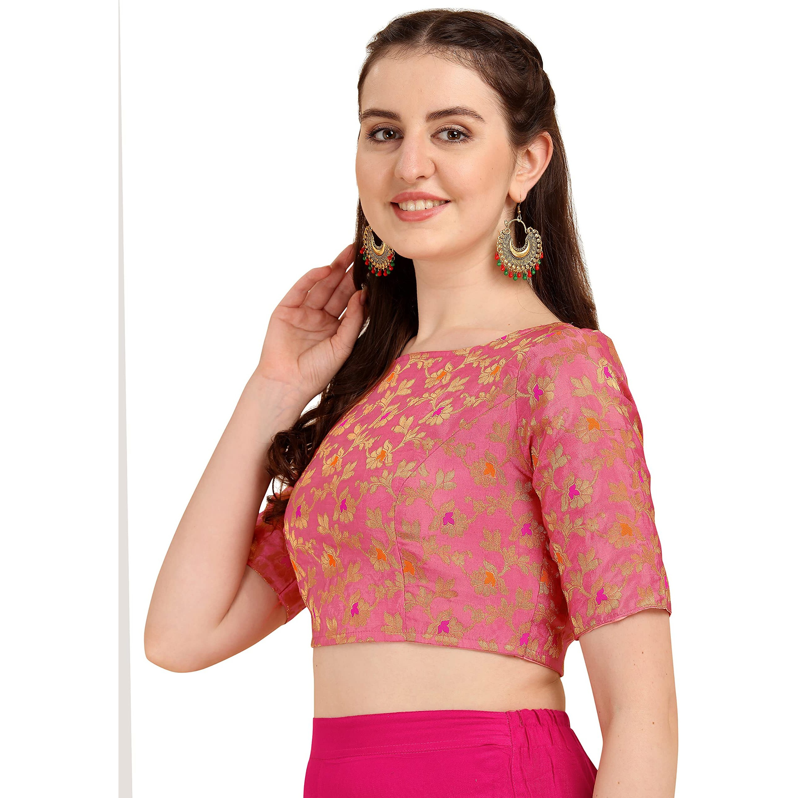 OOMPH Jacquard Red Readymade Blouse for Women - rbbl91s