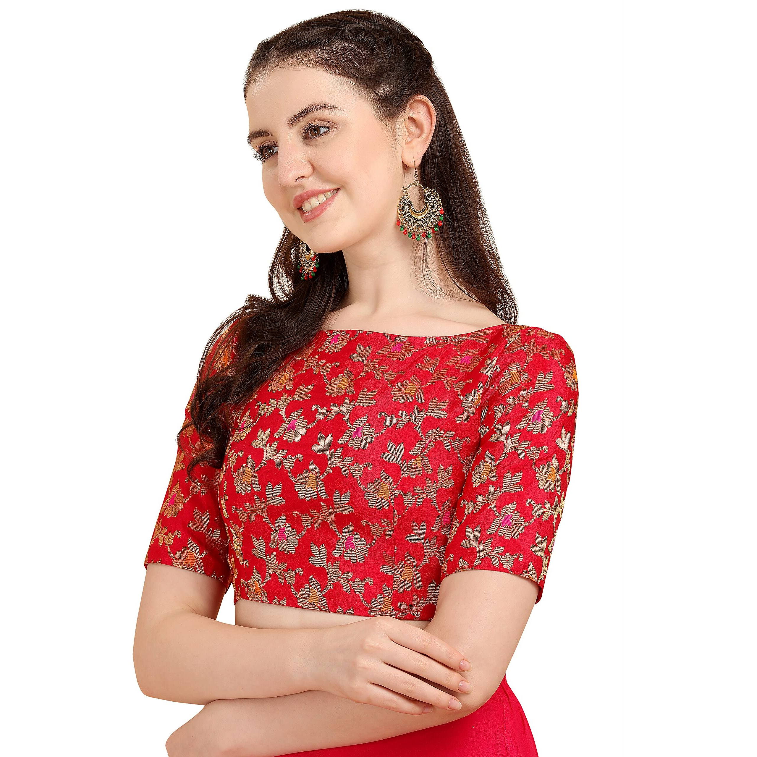 OOMPH Jacquard Red Readymade Blouse for Women - rbbl88l