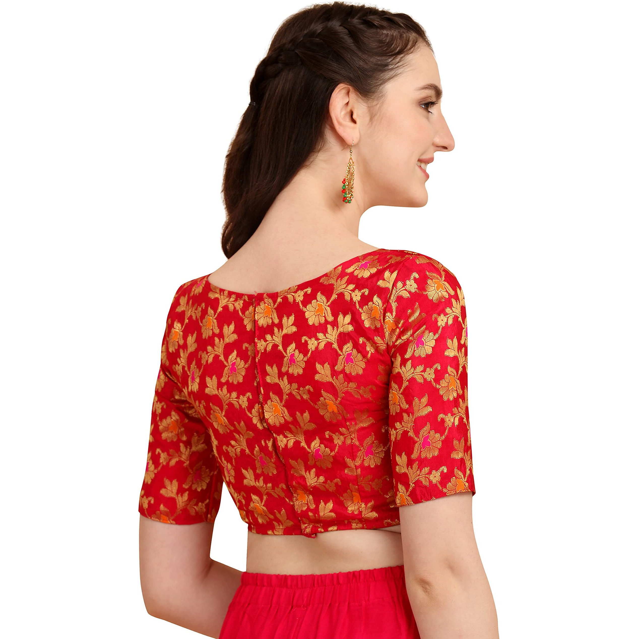 OOMPH Jacquard Red Readymade Blouse for Women - rbbl88l