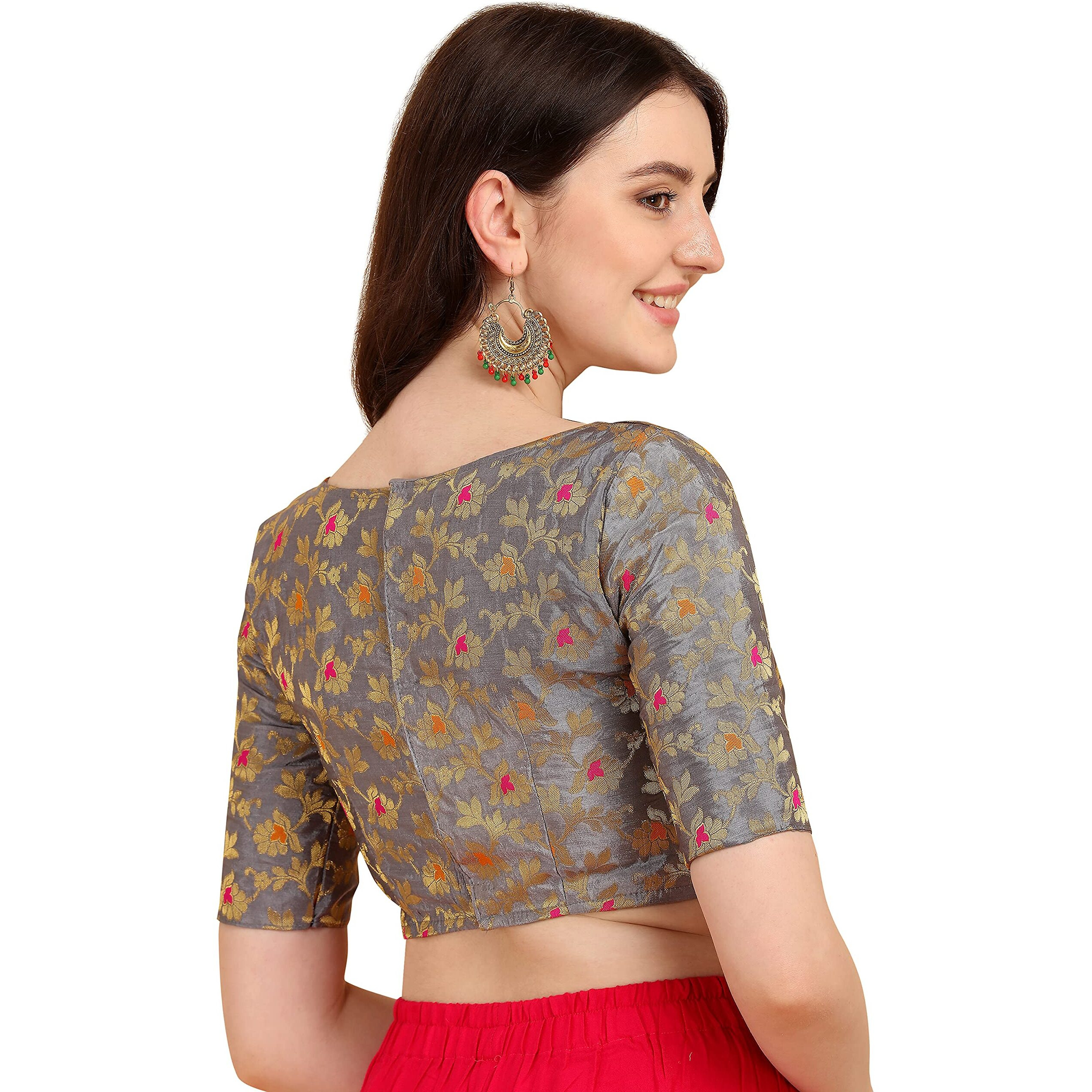 OOMPH Jacquard Grey Readymade Blouse for Women - rbbl85s