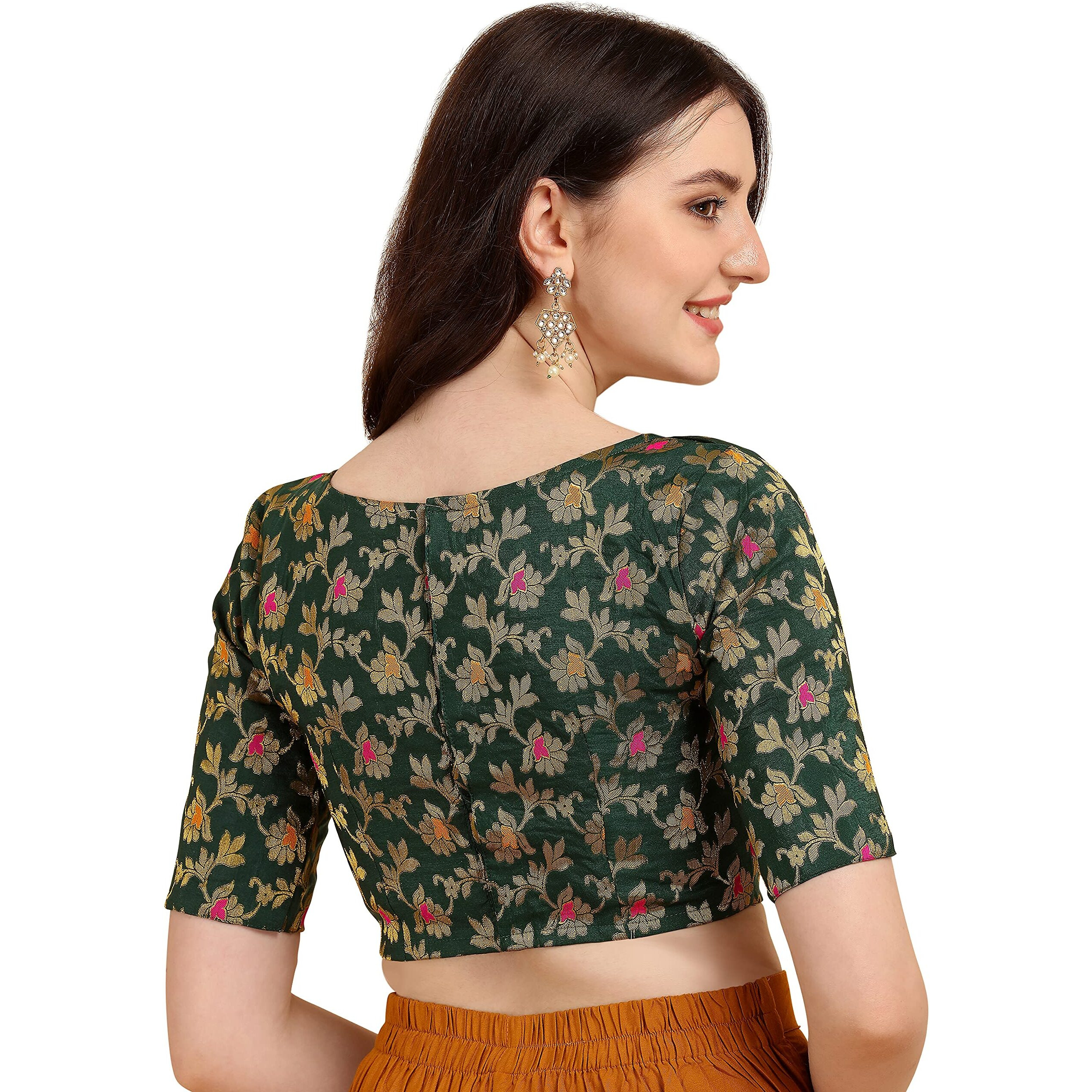 OOMPH Jacquard Green Readymade Blouse for Women - rbbl87s