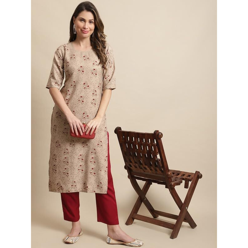 Pinkmint Kurta Set for Women ll Printed Kurti & Pant Set ll Combo Kurta Set ll (Pack of 2) Beige-White