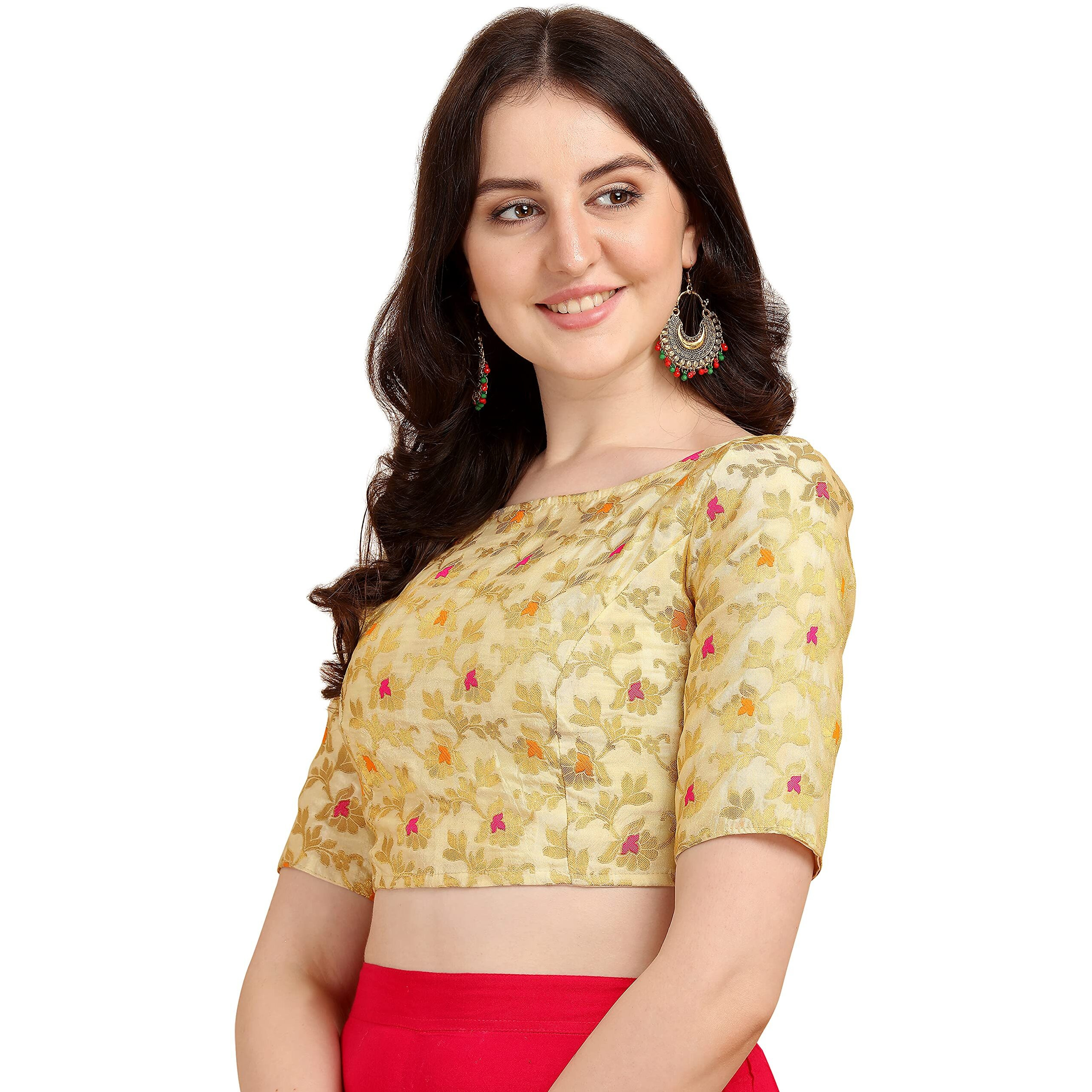 OOMPH Jacquard Beige Readymade Blouse for Women - rbbl92l