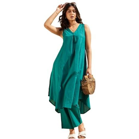 FABNEX Kurta Set for Women | Women Kurta | Women Kurta Sets Kurtis | Women Kurta Pant Set | Women Kurta Pant Set Women (K-113-Green-L)
