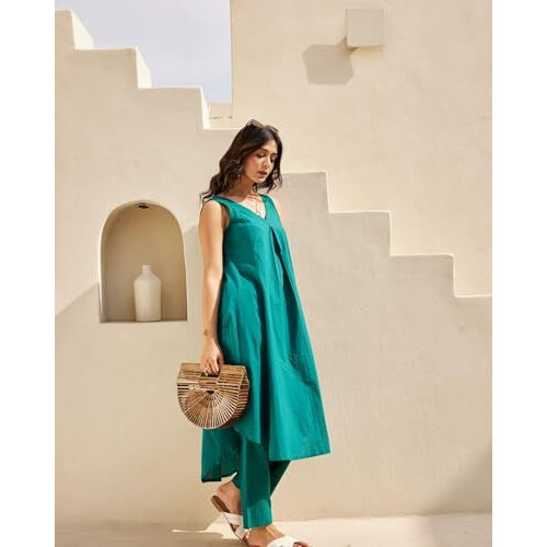 FABNEX Kurta Set for Women | Women Kurta | Women Kurta Sets Kurtis | Women Kurta Pant Set | Women Kurta Pant Set Women (K-113-Green-L)