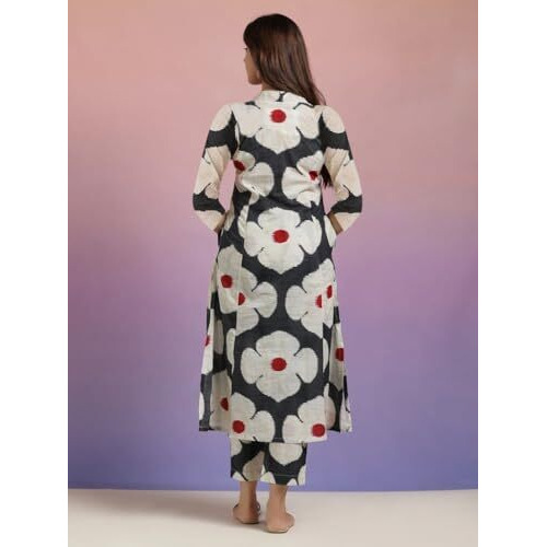 ANNI DESIGNER Women's Cotton Blend Straight Printed Kurta with Pant (Chunilal White_XXL_White_XX-Large)