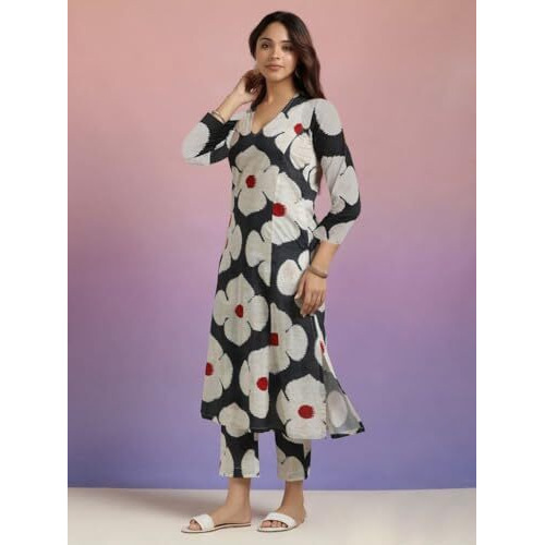 ANNI DESIGNER Women's Cotton Blend Straight Printed Kurta with Pant (Chunilal White_XXL_White_XX-Large)