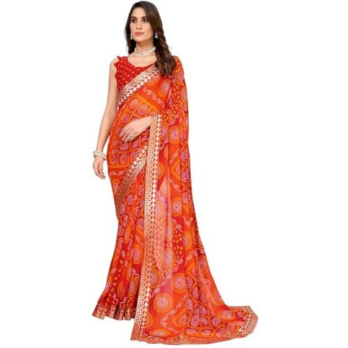 Yashika Women's Woven Latest Georgette Saree with Lace and Blouse Material (AZ-YS-P1-AACHAL-KORAM-Parent_Red)