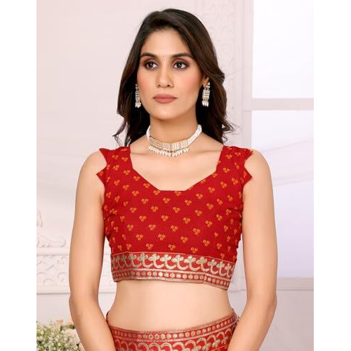Yashika Women's Woven Latest Georgette Saree with Lace and Blouse Material (AZ-YS-P1-AACHAL-KORAM-Parent_Red)