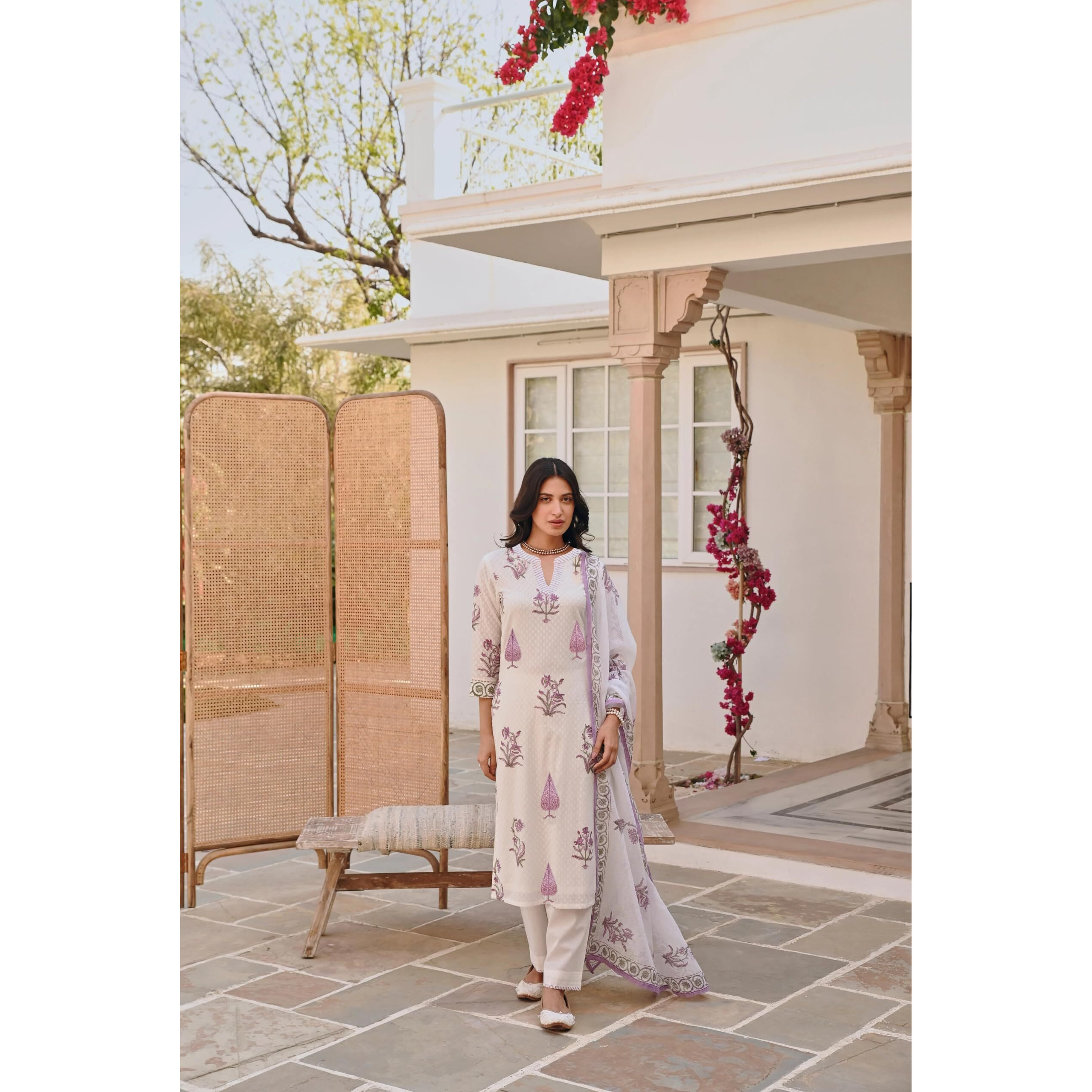 FABNEX kurta set for women | Women Kurta | Women Kurta Sets Kurtis | Women Kurta Pant Set | Women Kurta Pant Set with dupatta Women Kurti Set with Pant and dupatta (K-104-WHITE-L)