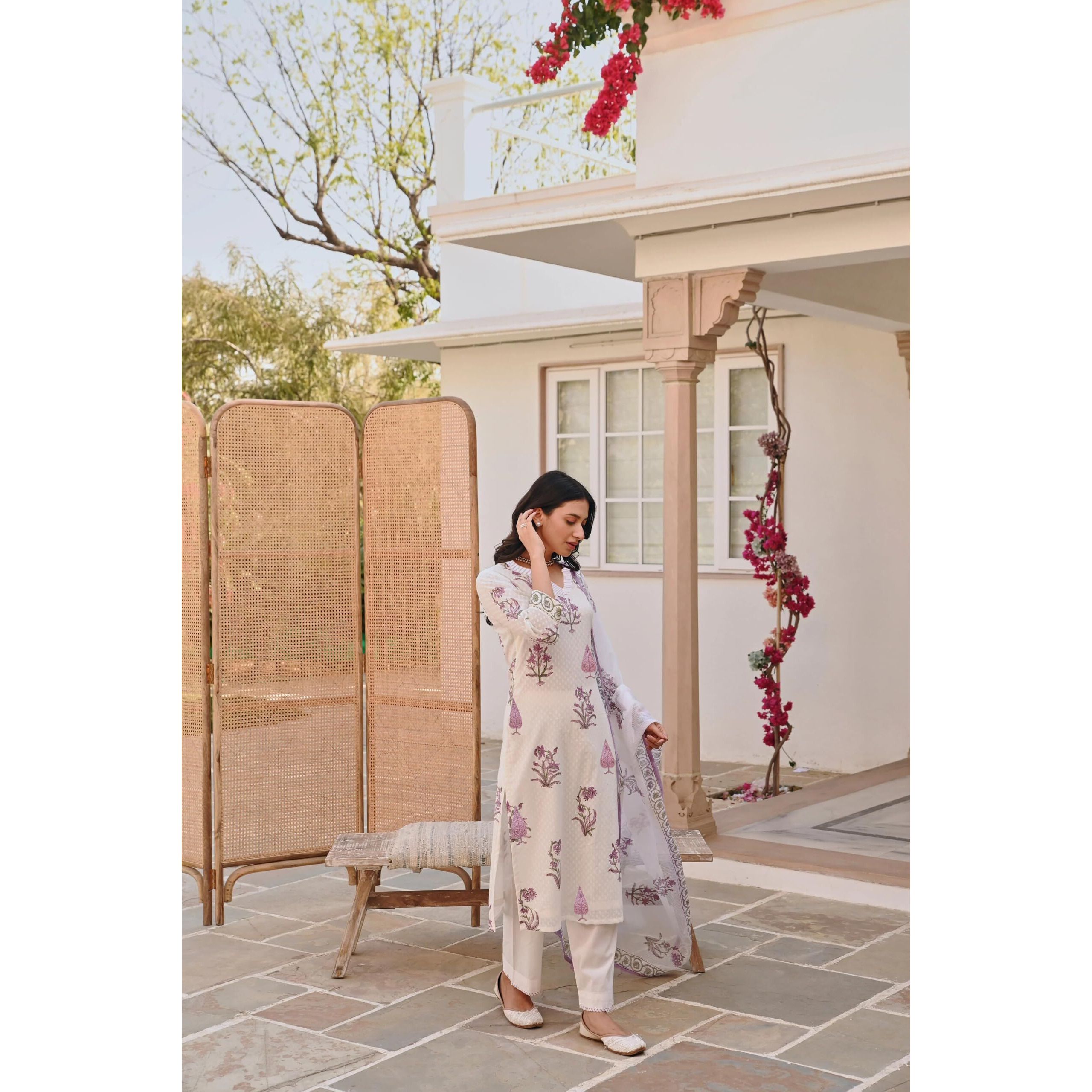 FABNEX kurta set for women | Women Kurta | Women Kurta Sets Kurtis | Women Kurta Pant Set | Women Kurta Pant Set with dupatta Women Kurti Set with Pant and dupatta (K-104-WHITE-L)