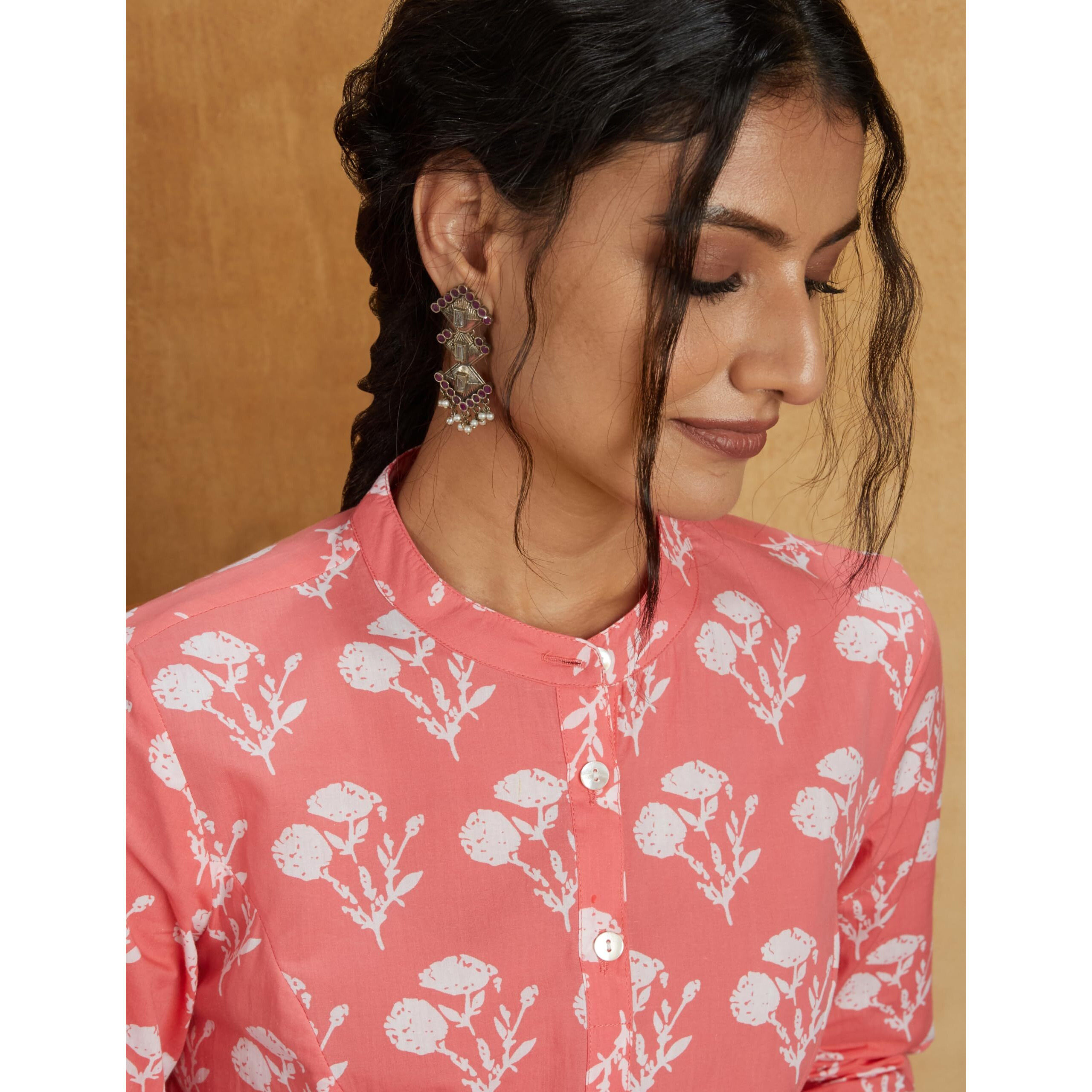 Amazon Brand - Myx Women's Cotton Printed Regular Kurti (PAG 102_Dalli (Peach) _m)