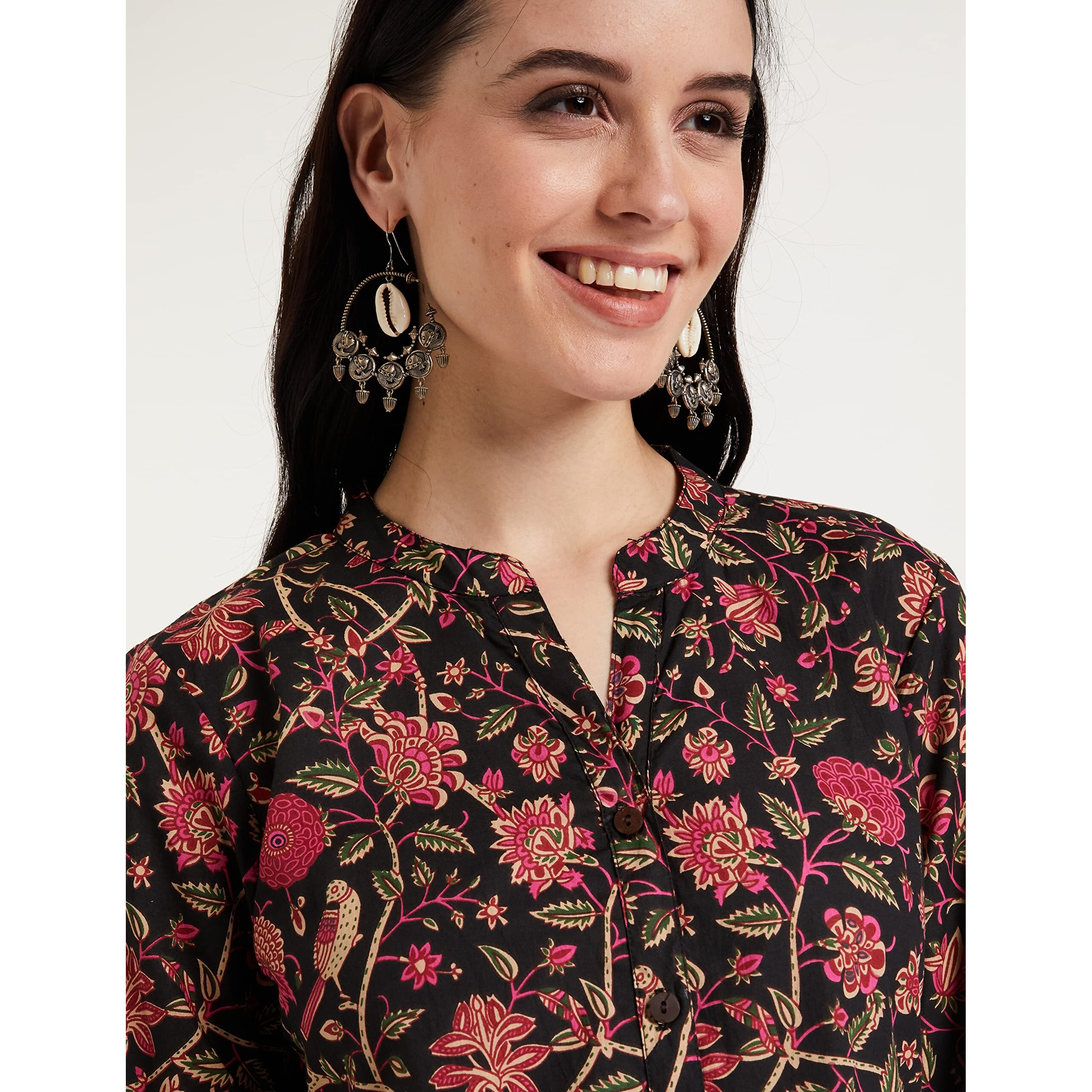Amazon Brand - Myx Women's Cotton Regular fit Kurti (MGCLST3C_Black Floral_4XL)