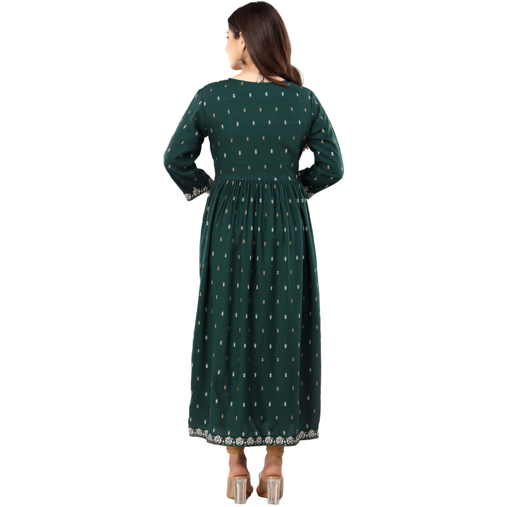 rytras Women's Rayon Printed Flared Kurti(Green,S)