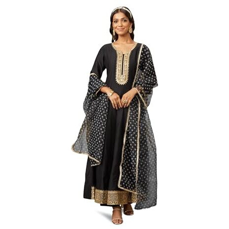 Amazon Brand - Myx Women's Rayon Salwar Suit (AW24-MYX-SKD-VN-04_Black_XS)