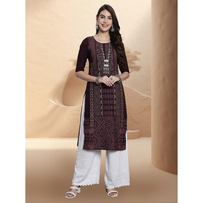 Pinkmint Women's Crepe Digital Print Straight Kurta [Pack of 6]