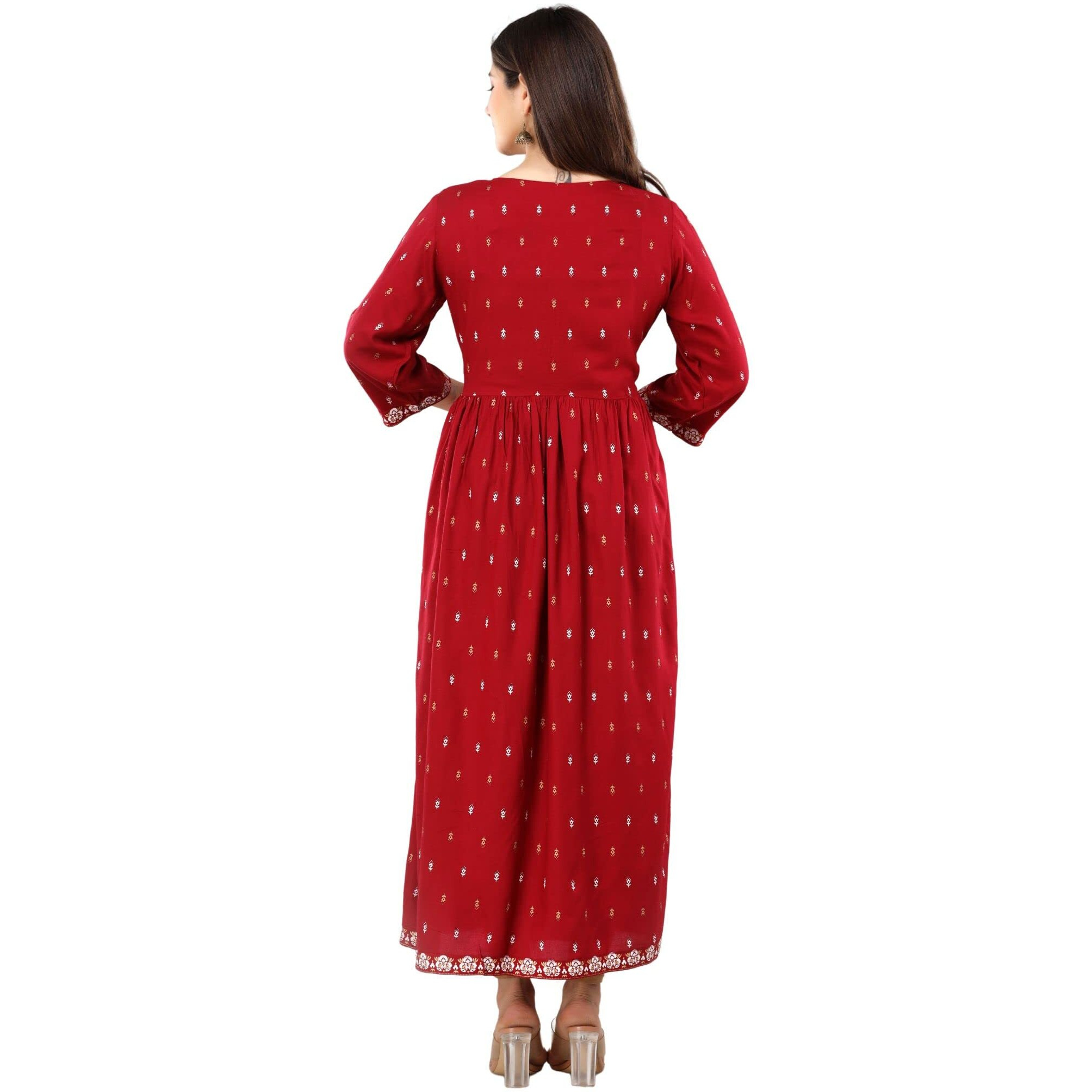rytras Women's Rayon Printed Flared Kurti(Maroon,S)