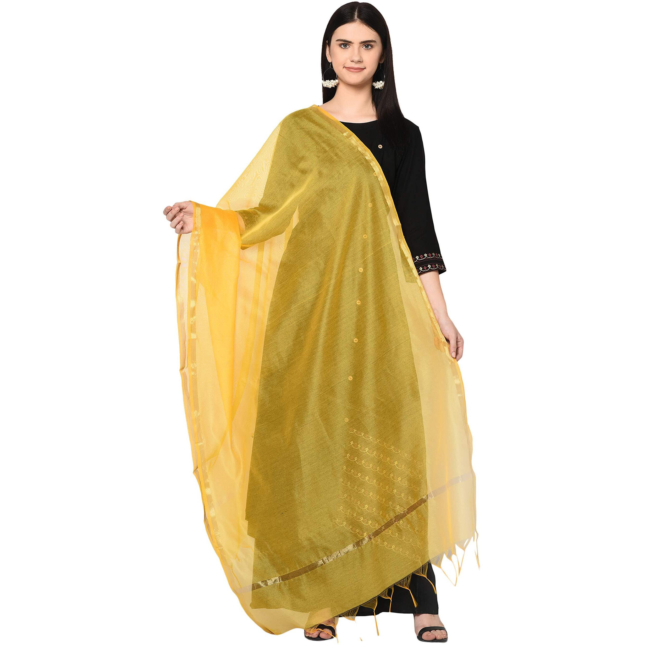 Weavers Villa Women's Banarasi Poly Silk Plain Dupatta (Yellow, 2.25 Meters)