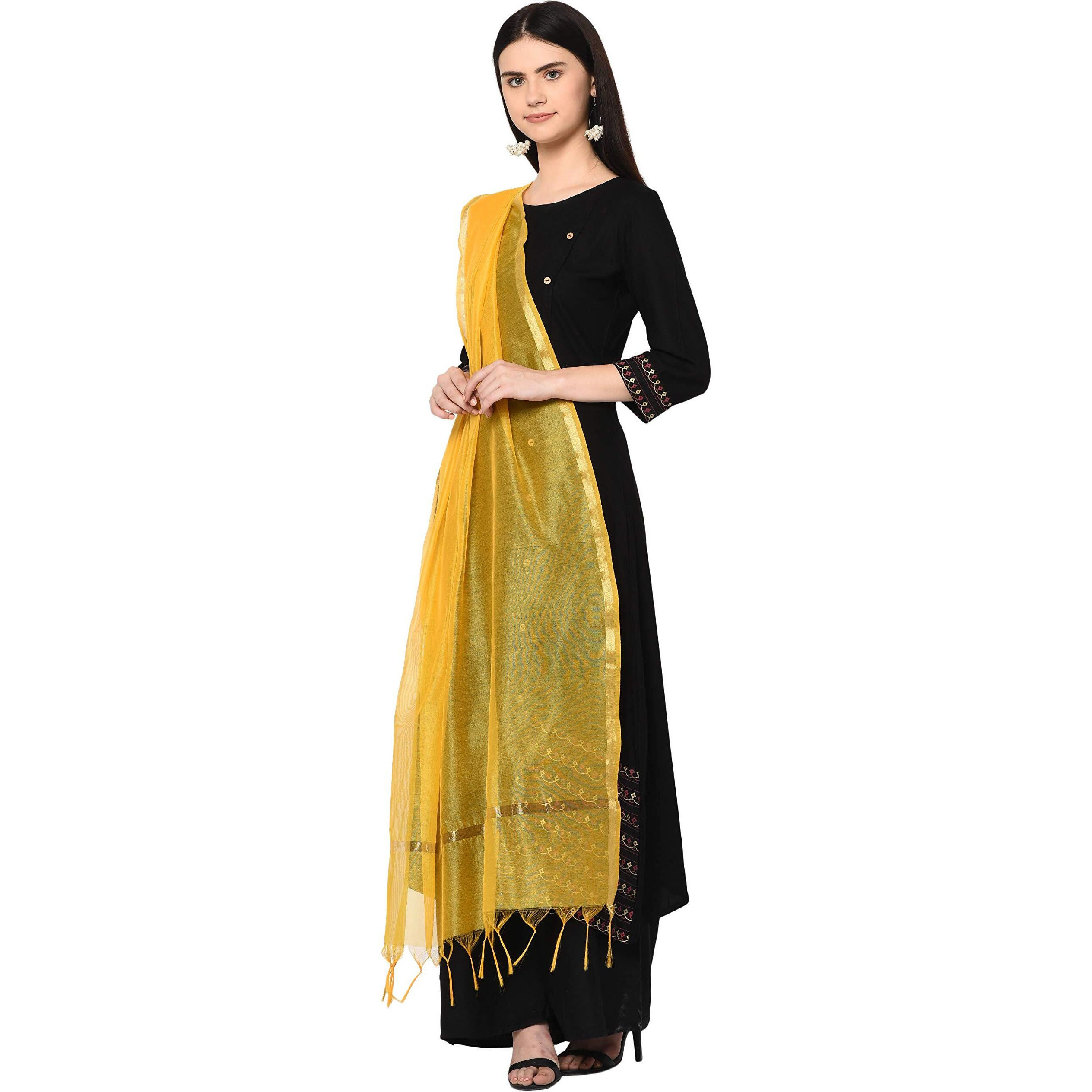 Weavers Villa Women's Banarasi Poly Silk Plain Dupatta (Yellow, 2.25 Meters)