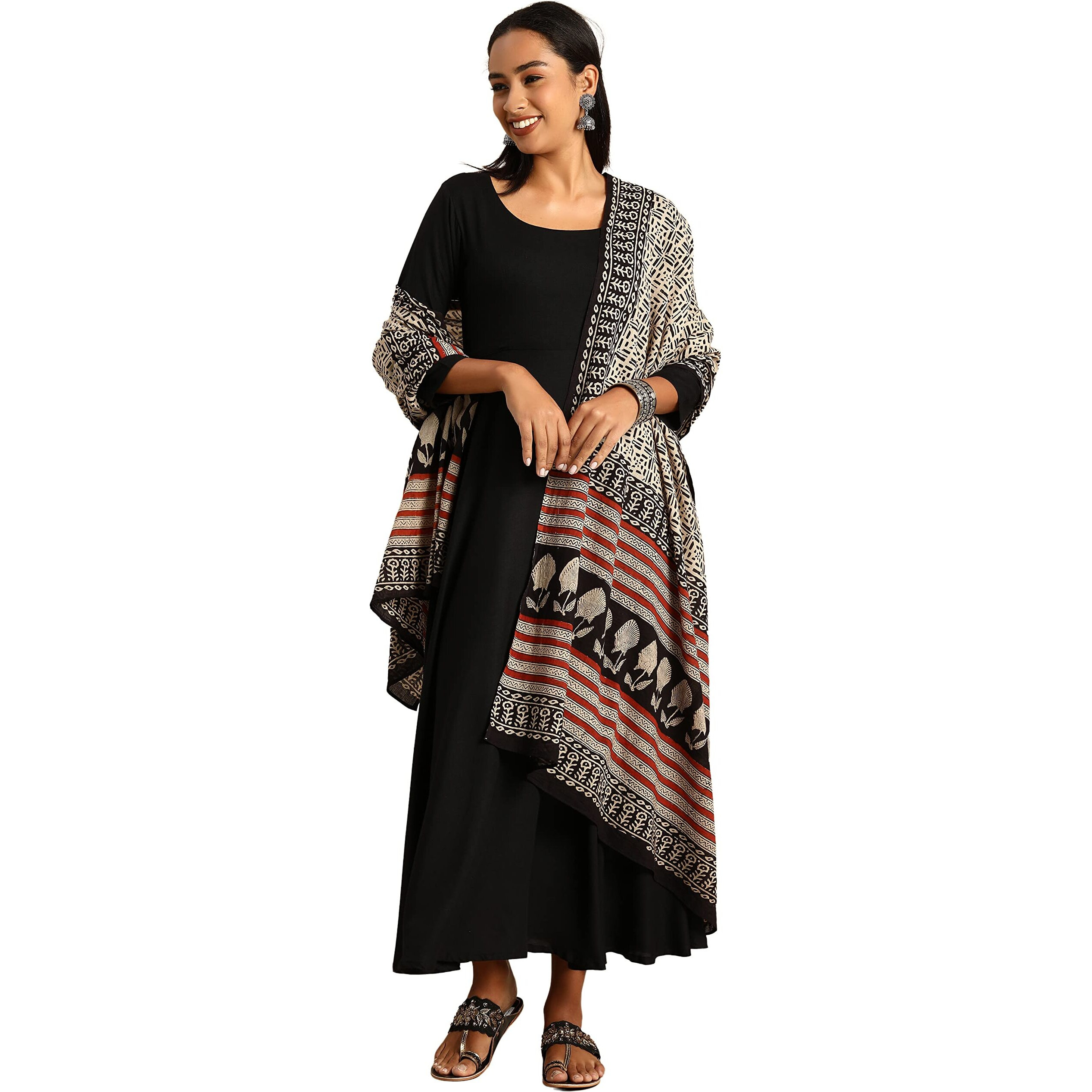 Janasya Women's Black Rayon Kurta with Dupatta(Black_XXX-Large)